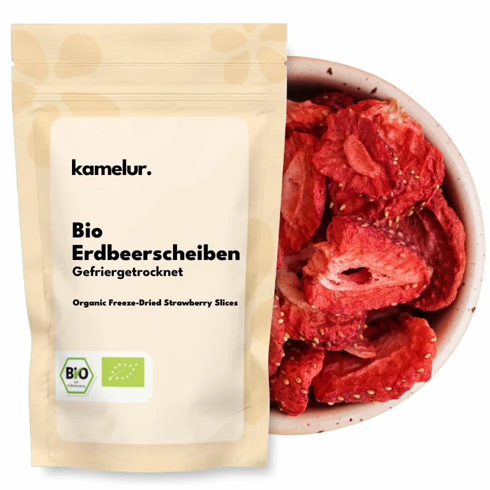 Kamelur Fragole BIO Liofilizzate A Fette - Croccanti Chips Alla Frutta A Base Di Fragole Bio, Senza Additivi E In Confezione Biodegradabile 250 G (Confezione Di 1)
