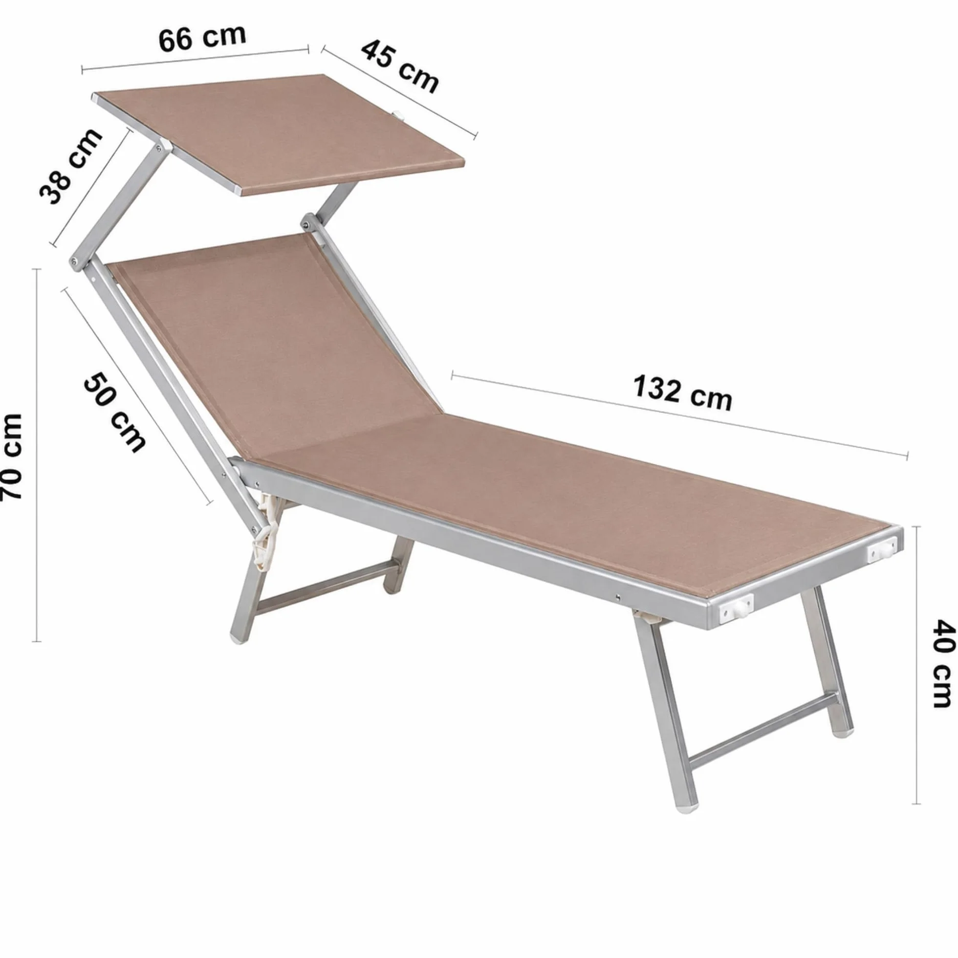 SUNNY STAR LETTINO CON PARASOLE IN TEXTILENE 186x61x38cm STRUTTURA IN ALLUMINIO TORTORA