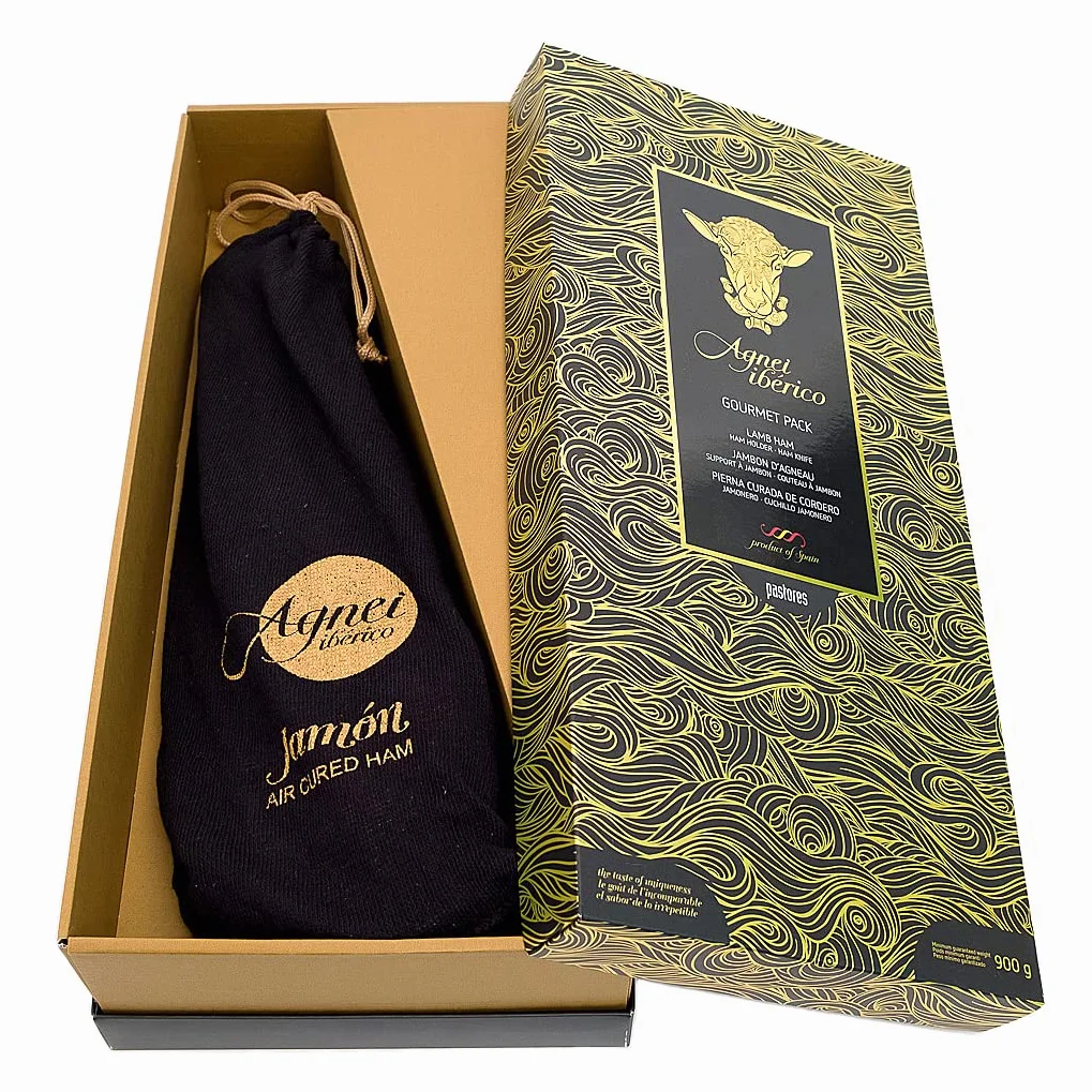 Confezione Gourmet di Cosciotto di AGNELLO (900 g circa) con Porta Prosciutto e Coltello - AGNEI IBERICO