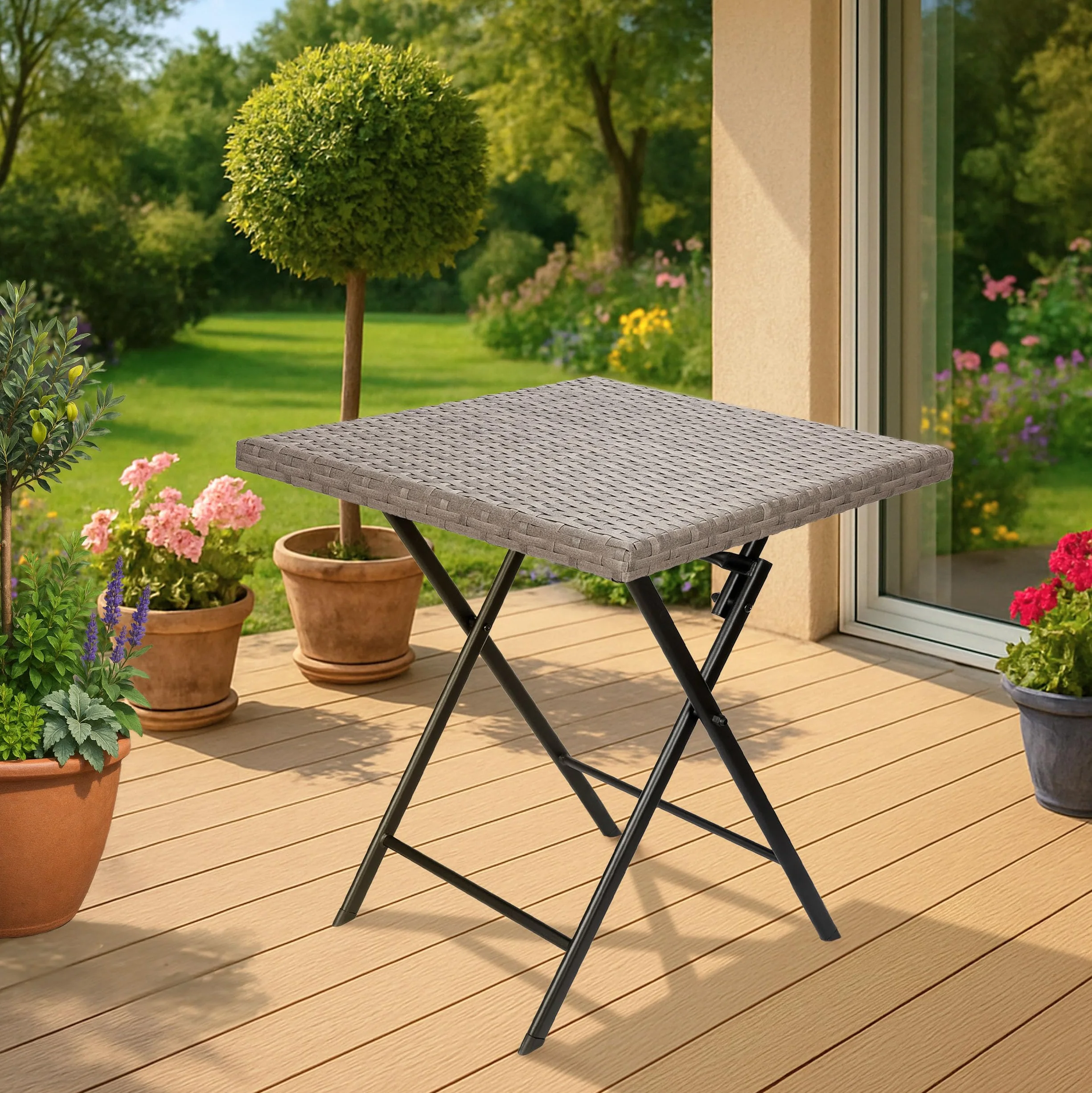 BRUBAKER Tavolo da giardino Toscana, 58 x 58 cm, resistente alle intemperie, in polyrattan e metallo, pieghevole, per balcone, terrazza e tavolo da bistrot, colore grigio