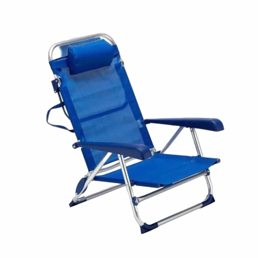 Spiaggina Pieghevole Relax con 4 Posizioni e Poggiatesta - Richiudibile, Alluminio, Spiaggia, Leggera, Piscina, Campeggio- con Cuscino Morbido Colori Assortiti Blu o Grigio