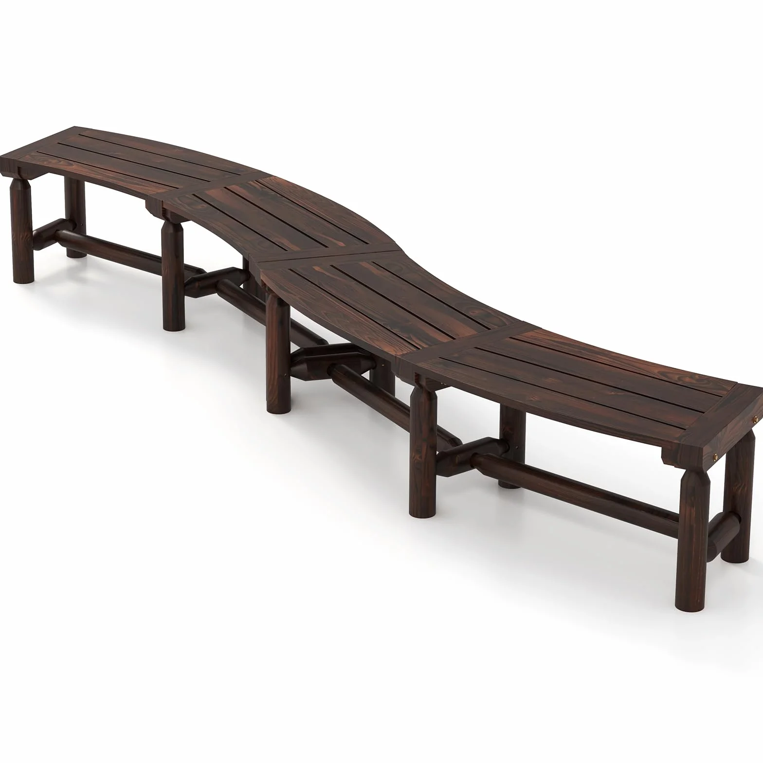 GIANTEX Panca da giardino resistente alle intemperie, in legno massiccio carbonizzato, portata fino a 325 kg, curva, 139 x 36 x 41 cm, QS44623DE