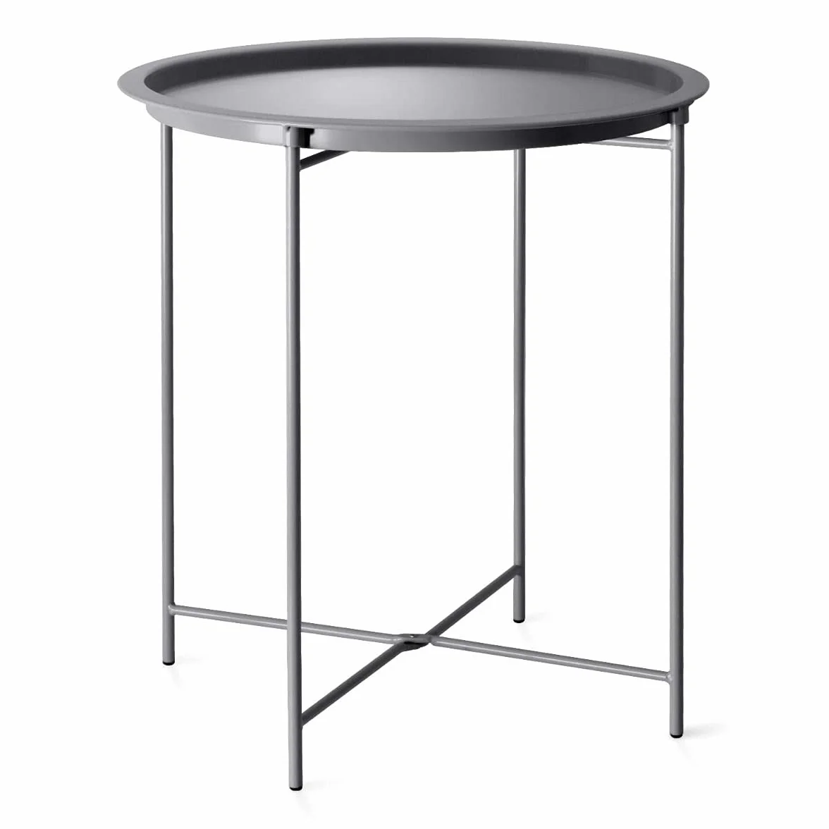 CKB LTD tavolino rotondo pieghevole da esterni e interni con vassoio rimovibile, in acciaio verniciato a polvere, singolo tavolo da giardino, per arredamento, colore grigio antracite