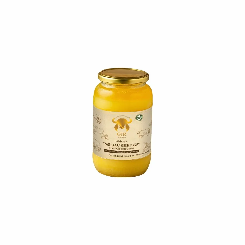 GIR GAUVEDA A2 Gir Cow GHEE– 250 ml (8,45 OZ) | Burro chiarificato | Non OGM, senza lattosio, adatto alla dieta chetogenica | Metodo vedico Bilona | Ahinsak Gau Ghee | Ghee di mucca Desi nutrita con e