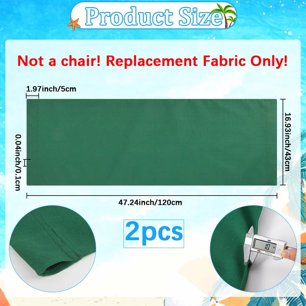 GORGECRAFT 2 pz Sedie Da Spiaggia con Tracolla In Tela Verde Acqua Sedie Da Esterno di Ricambio In Tessuto 120X43cm Sedie Reclinabili Portatili In Tessuto per Vacanze Estive Giardino Prendere Il Sole