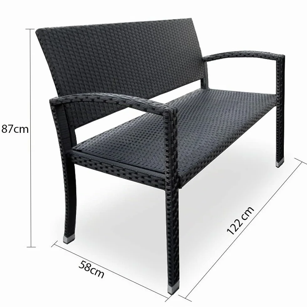 Casaria Panchina da Giardino Polyrattan 2 Posti 122x90x58cm 320kg Panca da Esterno Terrazzo Balcone