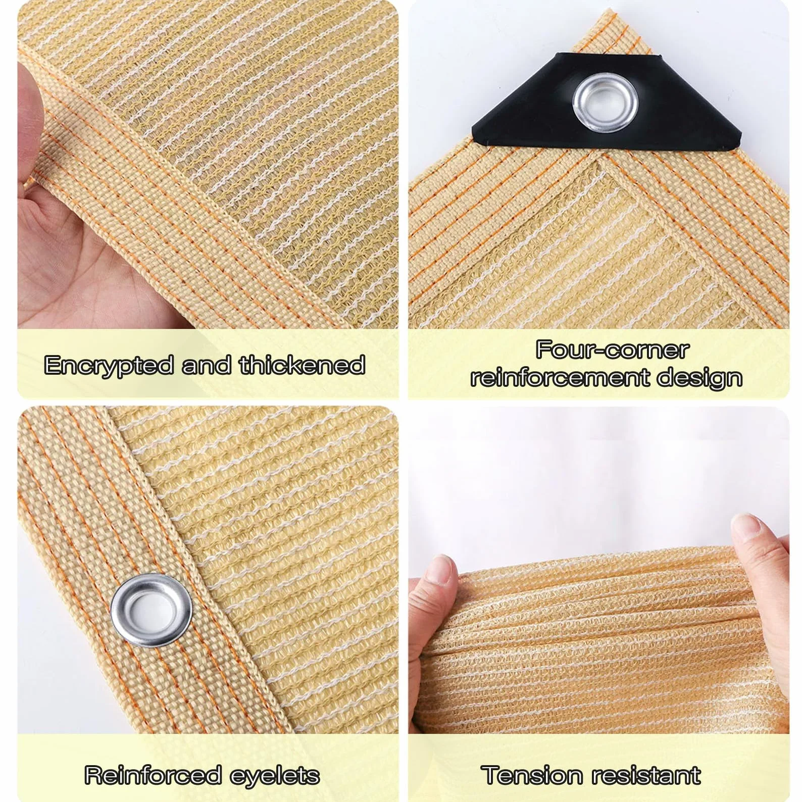 Telo Ombreggiante Beige 2x3m HDPE 90% Protezione UV Rete Parasole | Traspirante con Occhielli,per Balcone, Terrazzo, Giardino, Serra - Effetto Raffreddamento per Estate