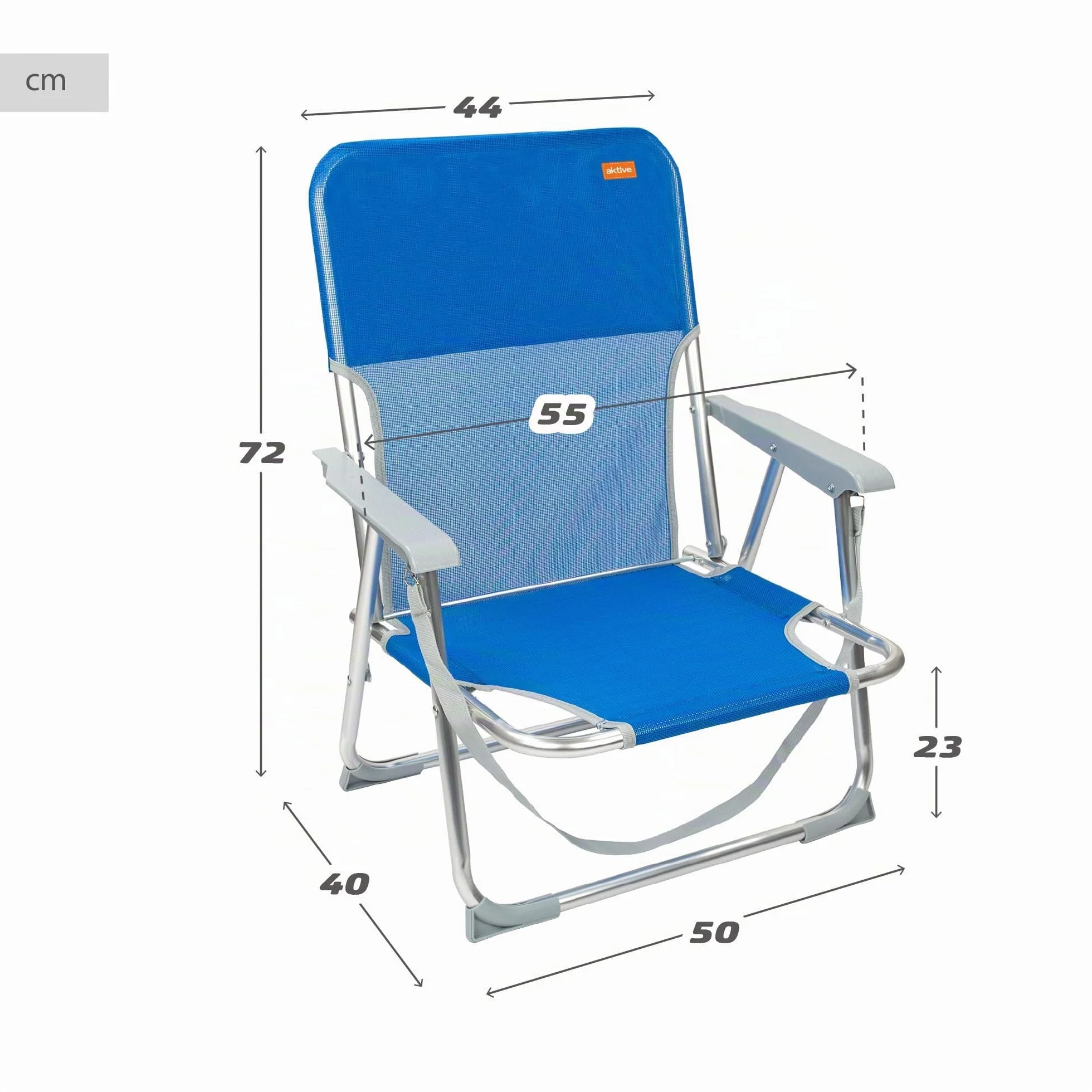 AKTIVE 62605 – Sedia da spiaggia pieghevole fissa in alluminio, 55 x 34 x 71 cm, con maniglia