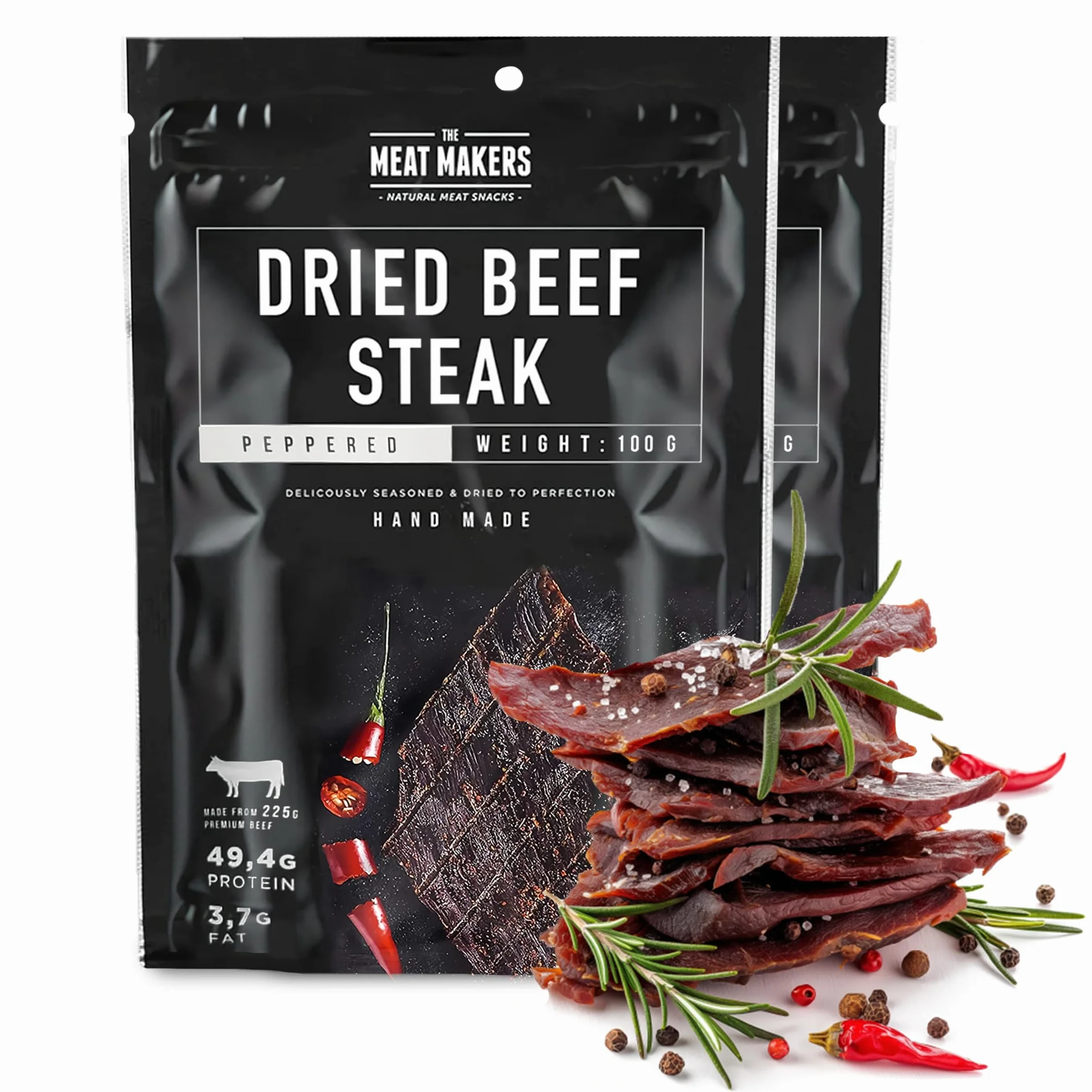The Meat Makers | BIG PACK Peppered Dried Beef Jerky Steak (200g) – Carne Secca di Manzo