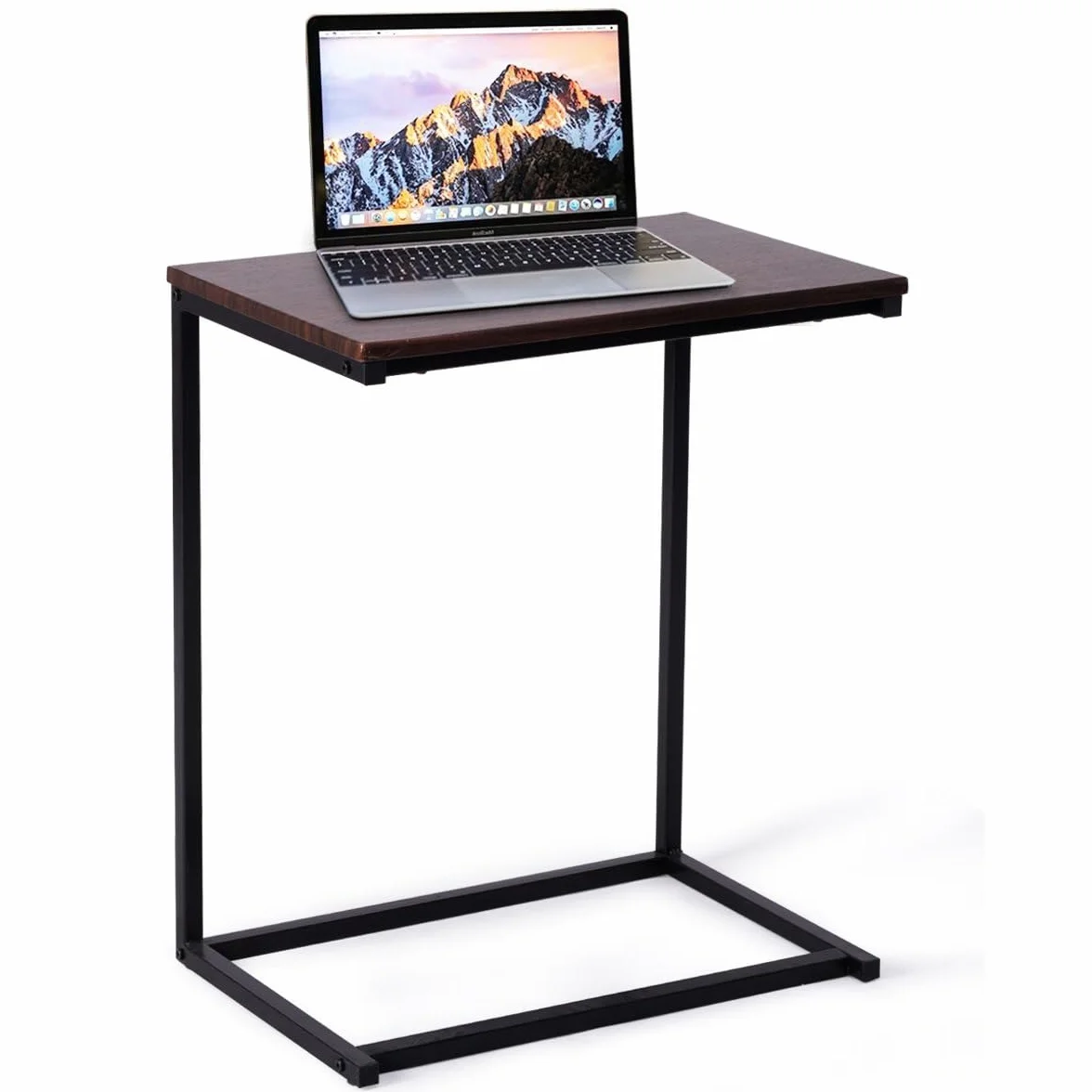 COSTWAY Tavolino Porta PC Laptop, Tavolo da caffè in Legno e Metallo, Ideale per Soggiorno, Balcone, Studio e Giardino, 55 x 35 x 65 cm (Noce)
