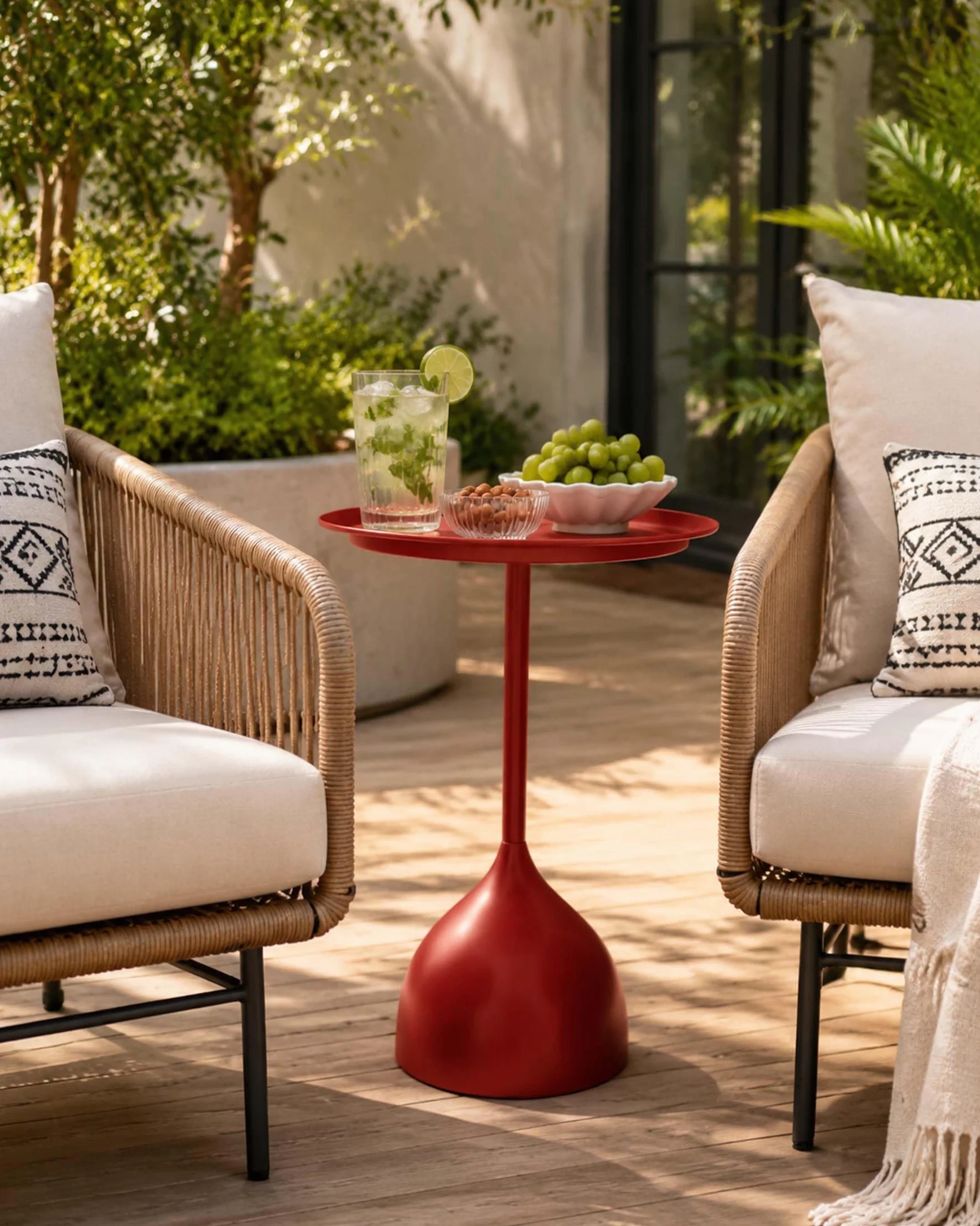 Set di 2 Tavolino da Esterno in Metallo Impermeabile Tavolino Salotto Moderno Rotondo Tavolini da Balcone e Giardino, Coffee Table per Divano, Soggiorno e Terrazza, 40 cm, Rosso