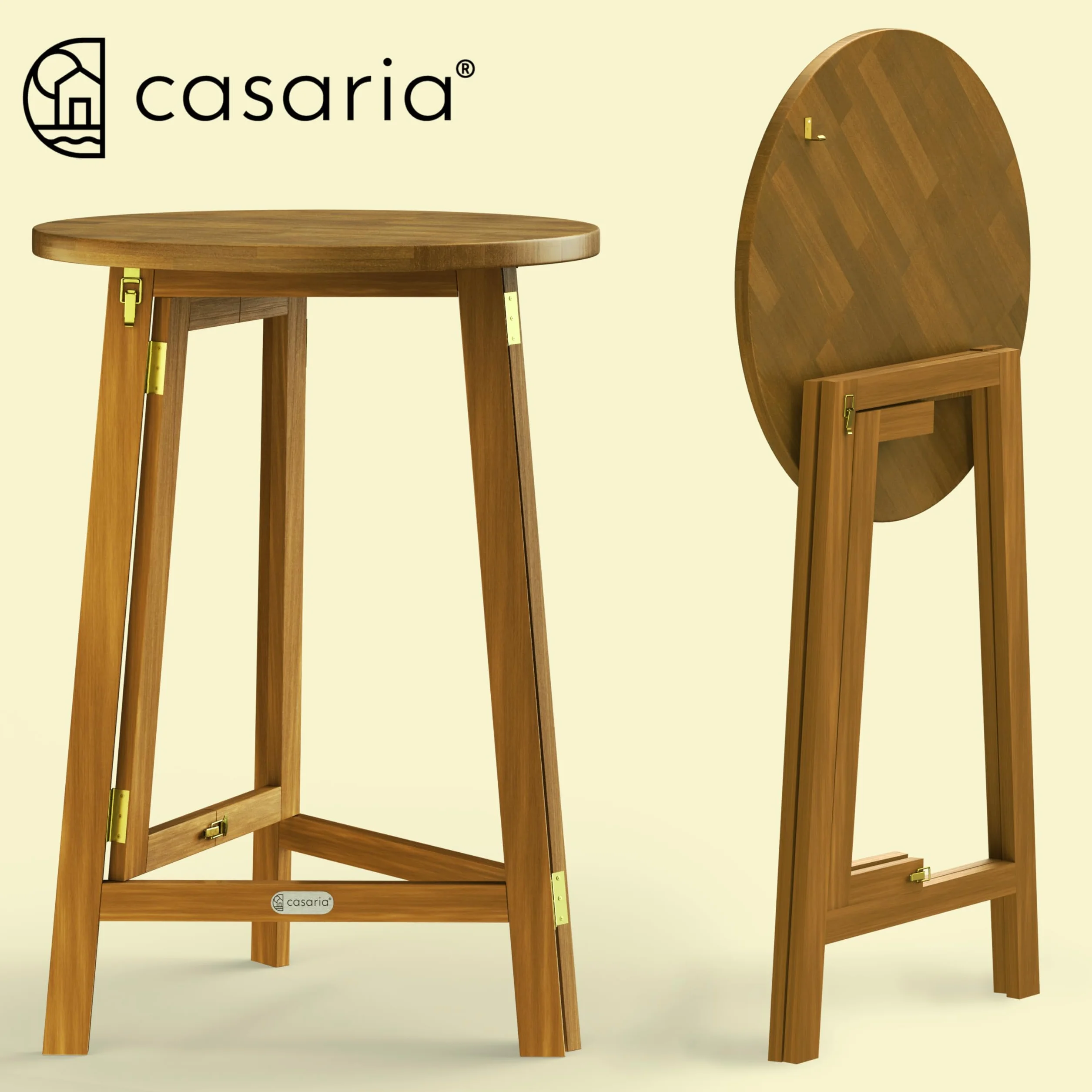 Casaria Tavolino Alto Pieghevole Legno di Acacia Ø 80 x 110cm Tondo Tavolo da Giardino Balcone Richiudibile