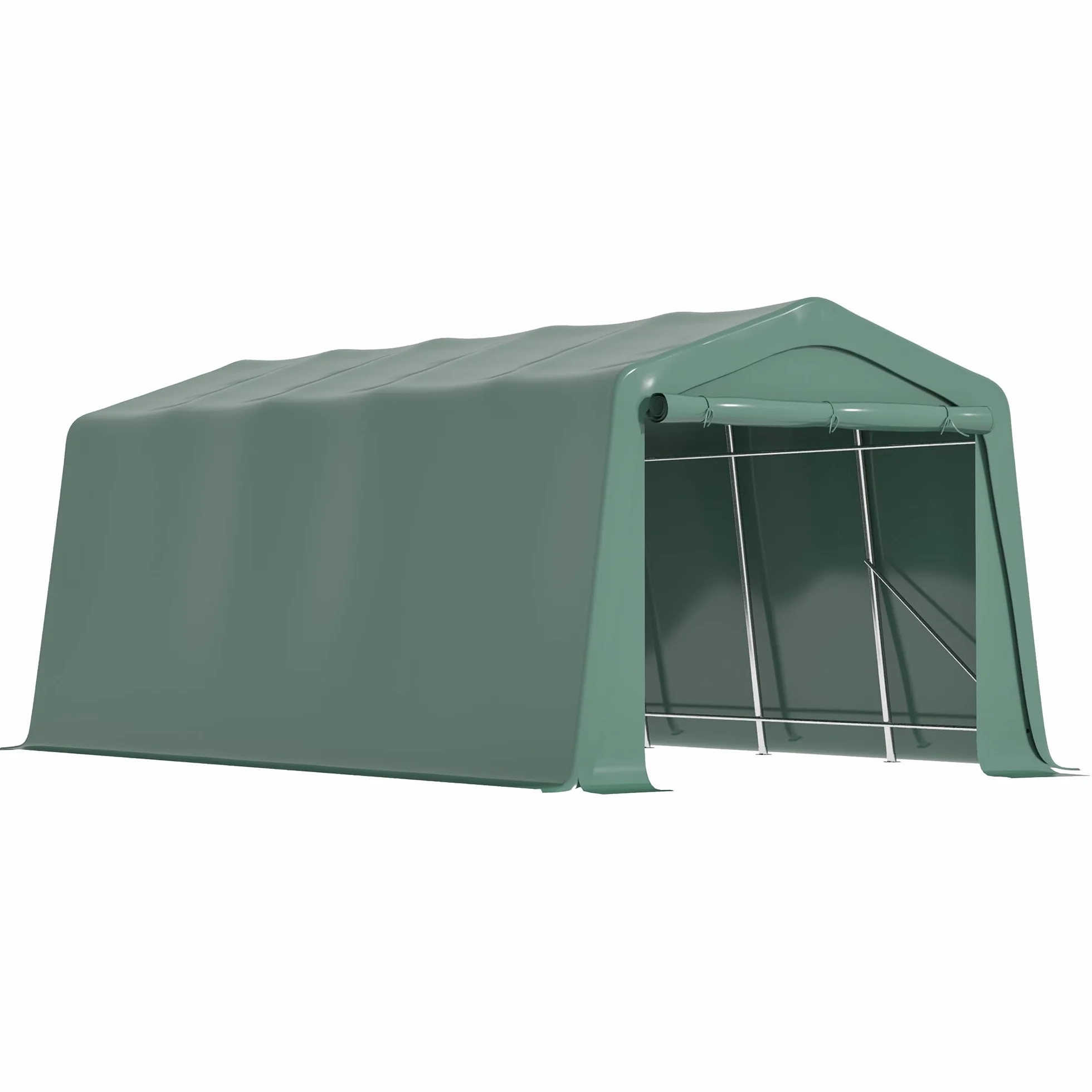 Outsunny Tendone Garage per Auto 6x3.1m in Acciaio e PVC con Ingresso a Doppia Cerniera e Picchetti, Verde Scuro