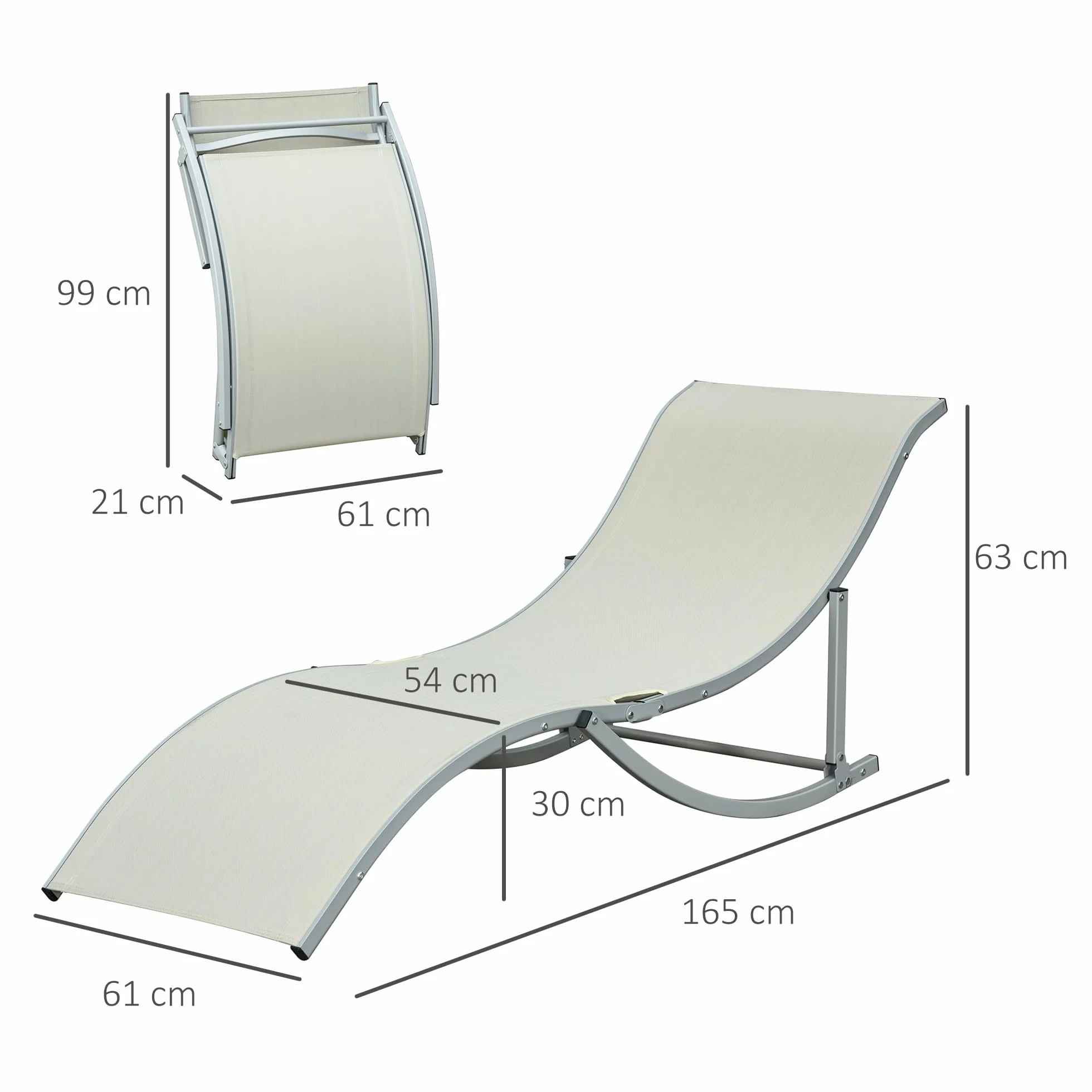 Outsunny Set di 2 Lettini Prendisole da Giardino Pieghevoli, Sdraio da Giardino in Texteline e Alluminio, per Spiaggia, Piscina, 61x165x63 cm, Beige