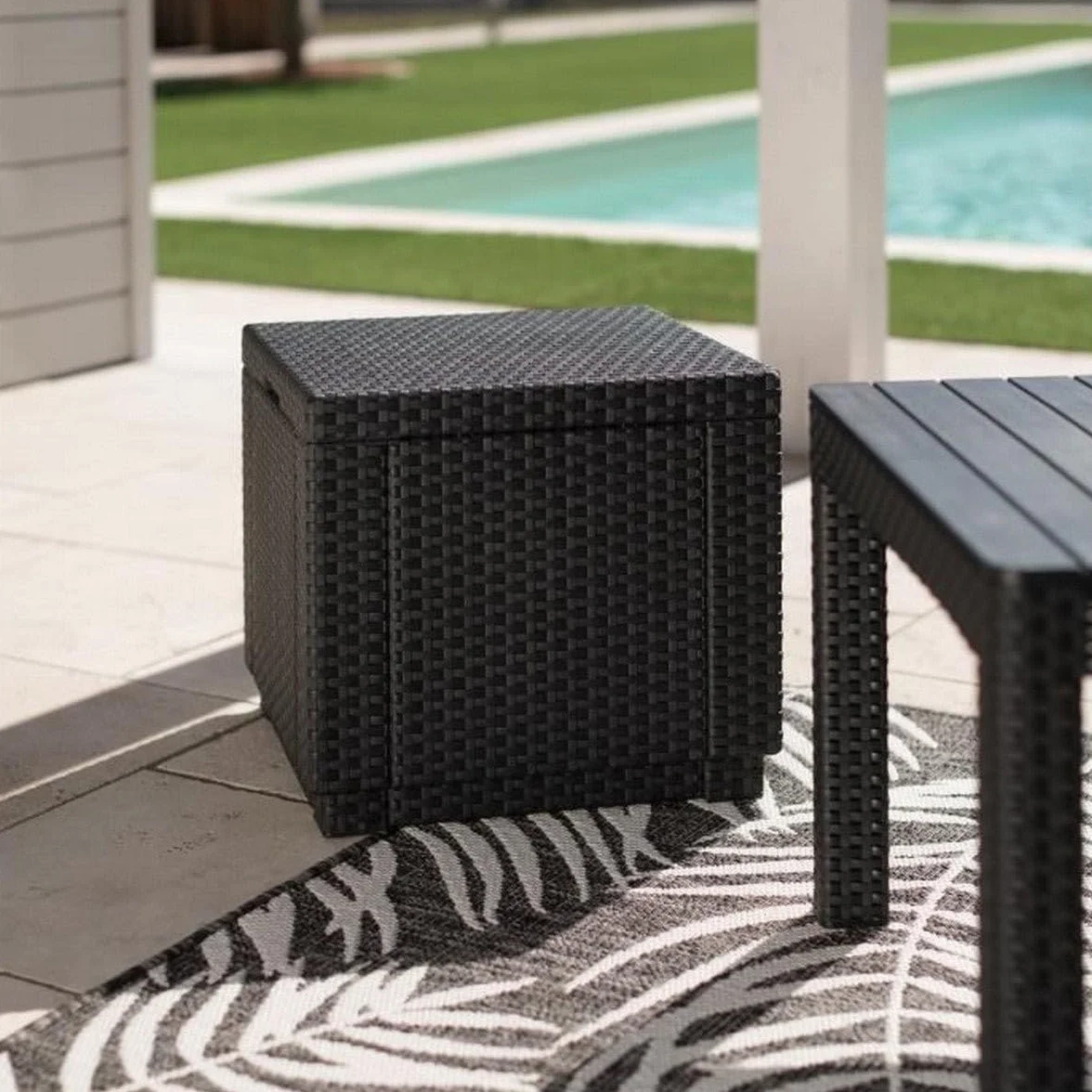 ALLIBERT JARDIN Tavolo cubo finto rattan intrecciato con contenitore da 60 l, 42 x 42 x 39 cm, colore: grafite