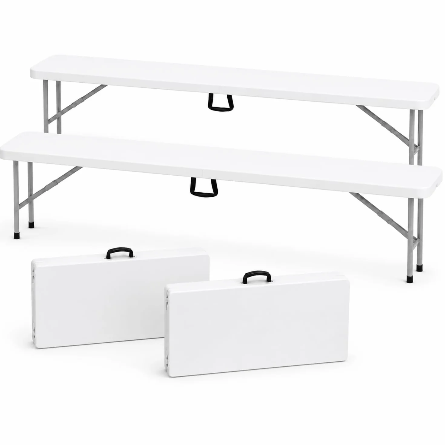PALUPLUS 2 Panche Pieghevoli da esterno di colore Bianco, Misura 180x29x43 cm, Panchina a Valigetta in Resina e Metallo con maniglia, per giardino, fiera, pic nic, campeggio, Portata 300Kg -8745F -18