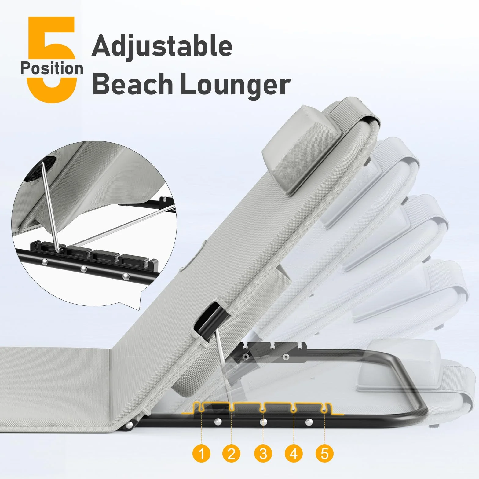 WildFun Sedia a sdraio e trolley da spiaggia portatile, tappetino da spiaggia pieghevole con schienale regolabile e tasca per la spiaggia, la piscina (2pcs, Grigio)