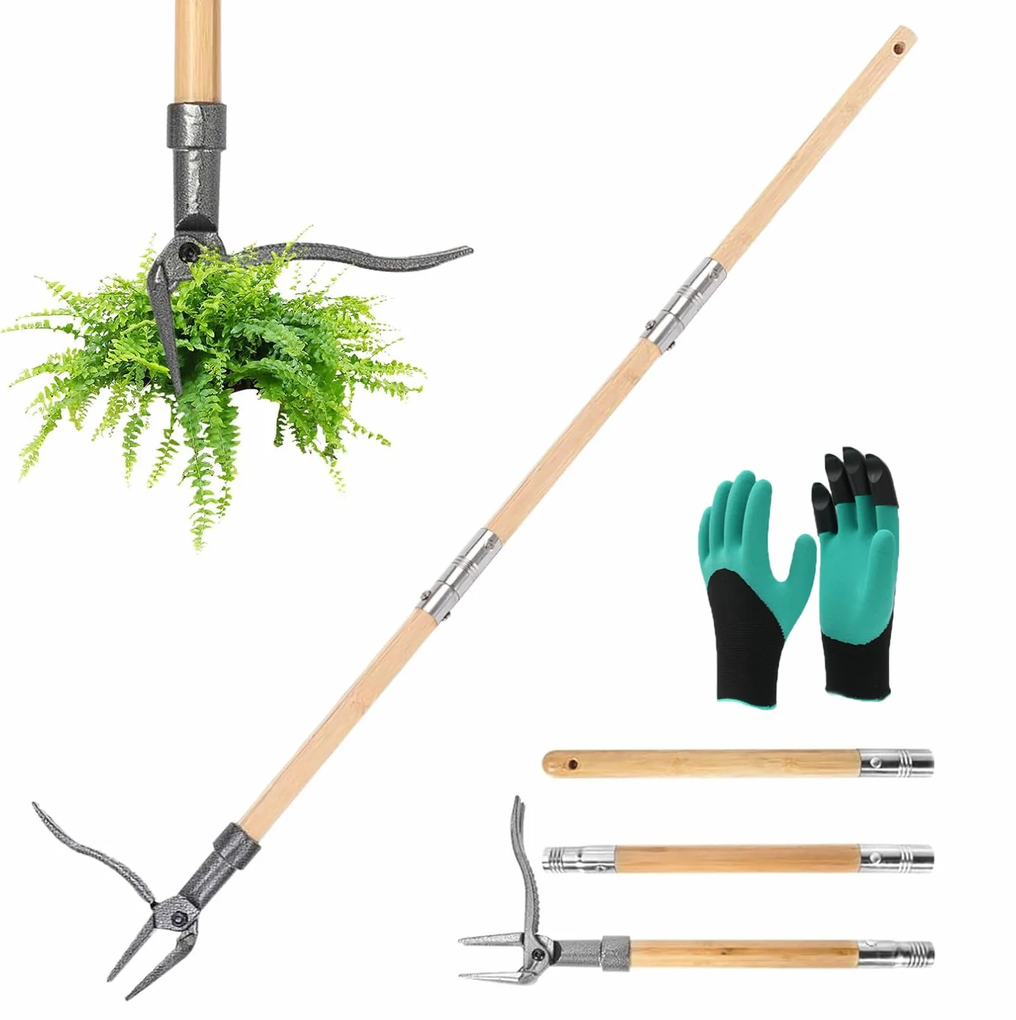 Estrattore Erbacce con 4 Artigli e Pedale Antiscivolo,111cm Manico Lungo in Legno,Estrattore Manuale Erbacce da Giardino,Estirpatore Erbacce per Dente di Leone Attrezzo per Estirpare le Erba