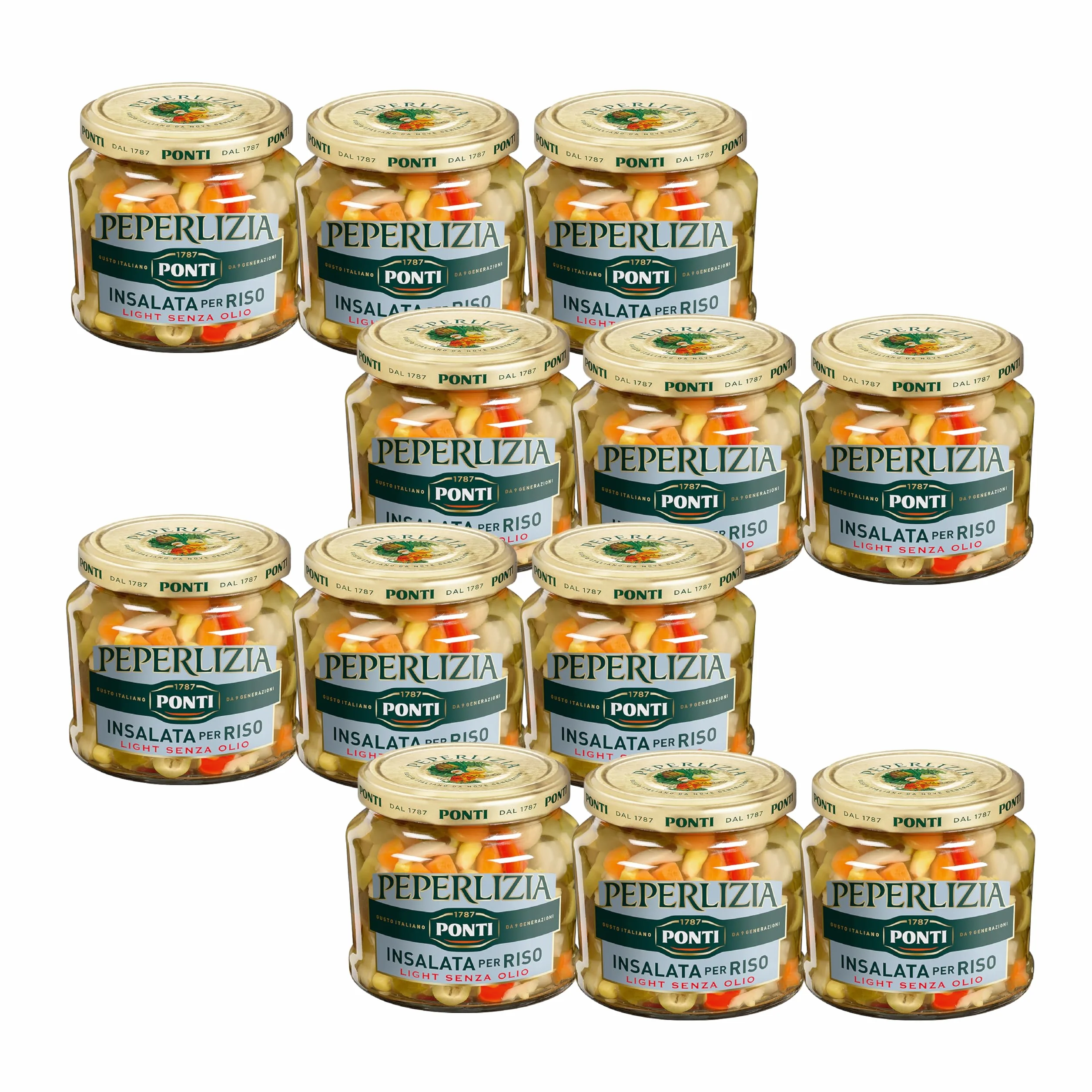 Ponti, Insalata per Riso Peperlizia Light, Condimento Vegetale per Insalata di Riso Light Senza Olio, Ideale da Aggiungere alle tue Insalate Light, 100% Made in Italy, 12 Vasi da 350 g