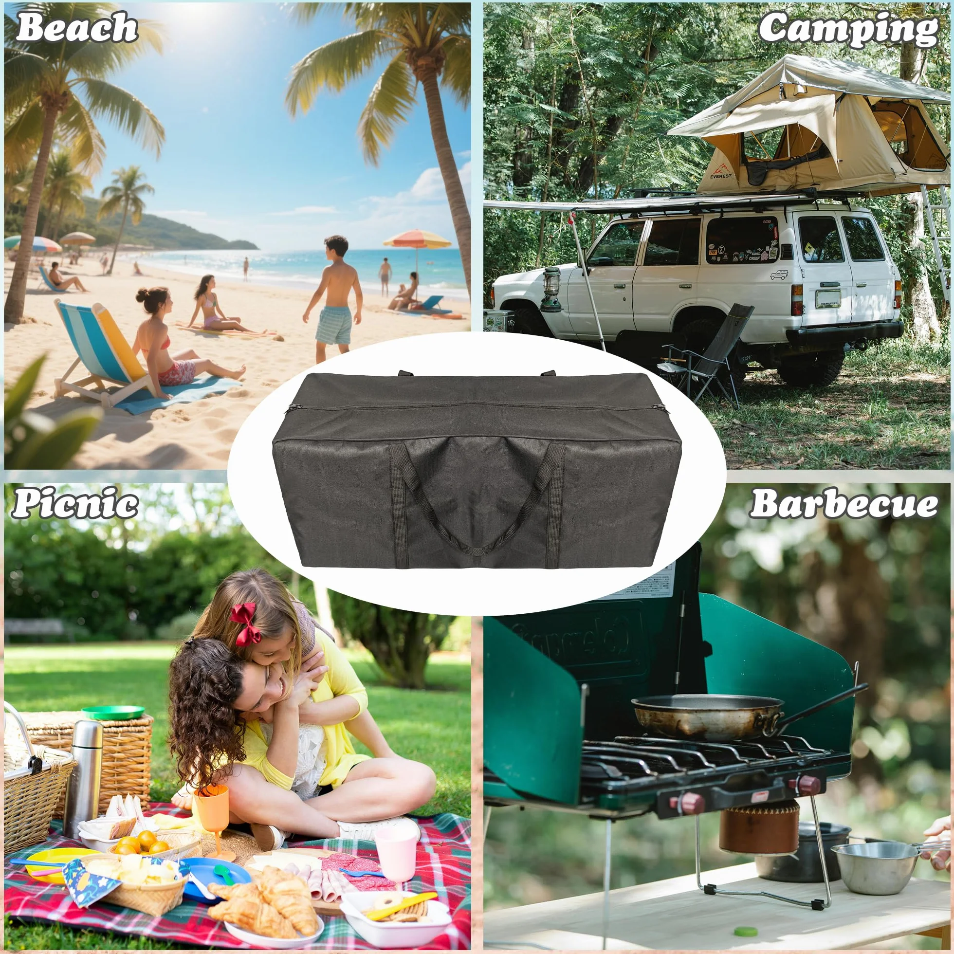 Borsa di Stoccaggio di Oxford 600D 50L 70x24x31cm, Borsa Portaoggetti per Giardino, Robusto e Impermeabile, Sacchetti Portaoggetti per Cuscini da Giardino Esterni Tende Padiglione