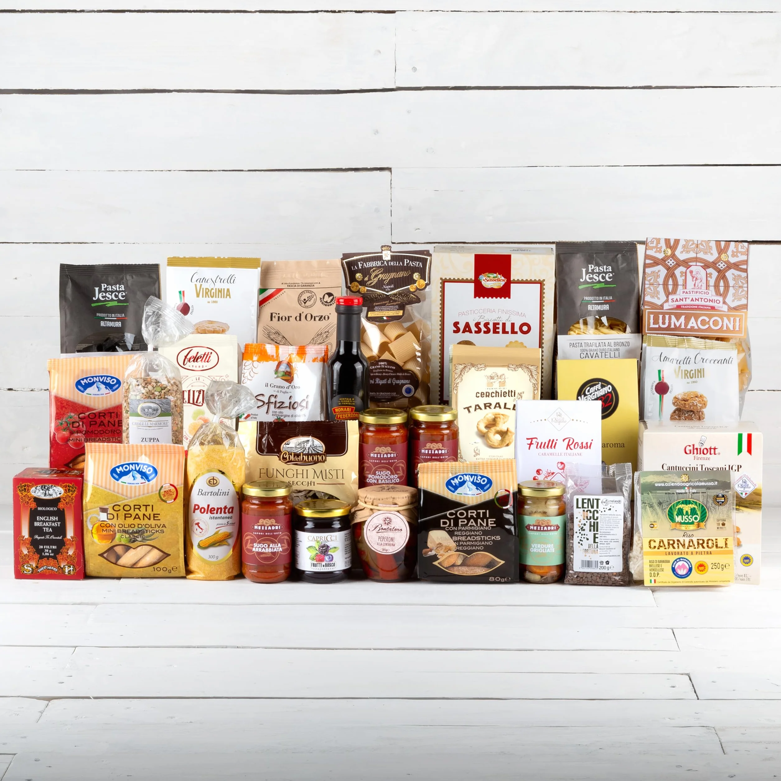 Re Regalo, Cesto Regalo Gastronomico SpesaInBox 30 Pezzi con Pasta, Riso, Salse, Biscotti, Dolci, Tè e Caffè, Prodotti Tipici Italiani