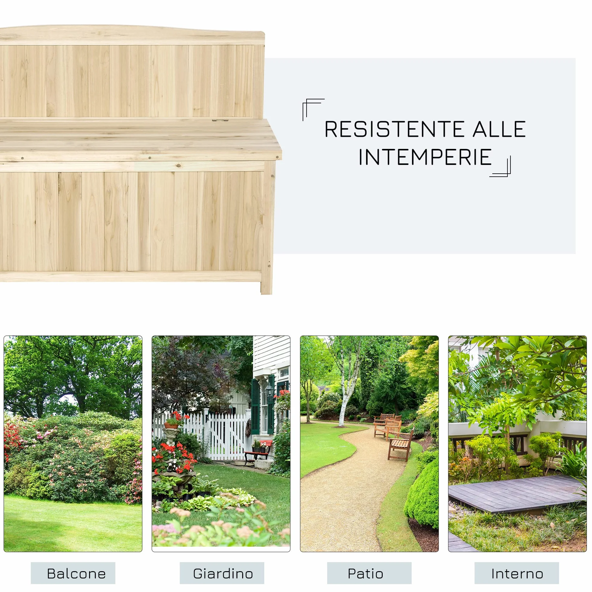Outsunny Panca Contenitore da Esterno in Legno di Abete Naturale con Schienale per Giardino e Terrazza, 115x45x75cm