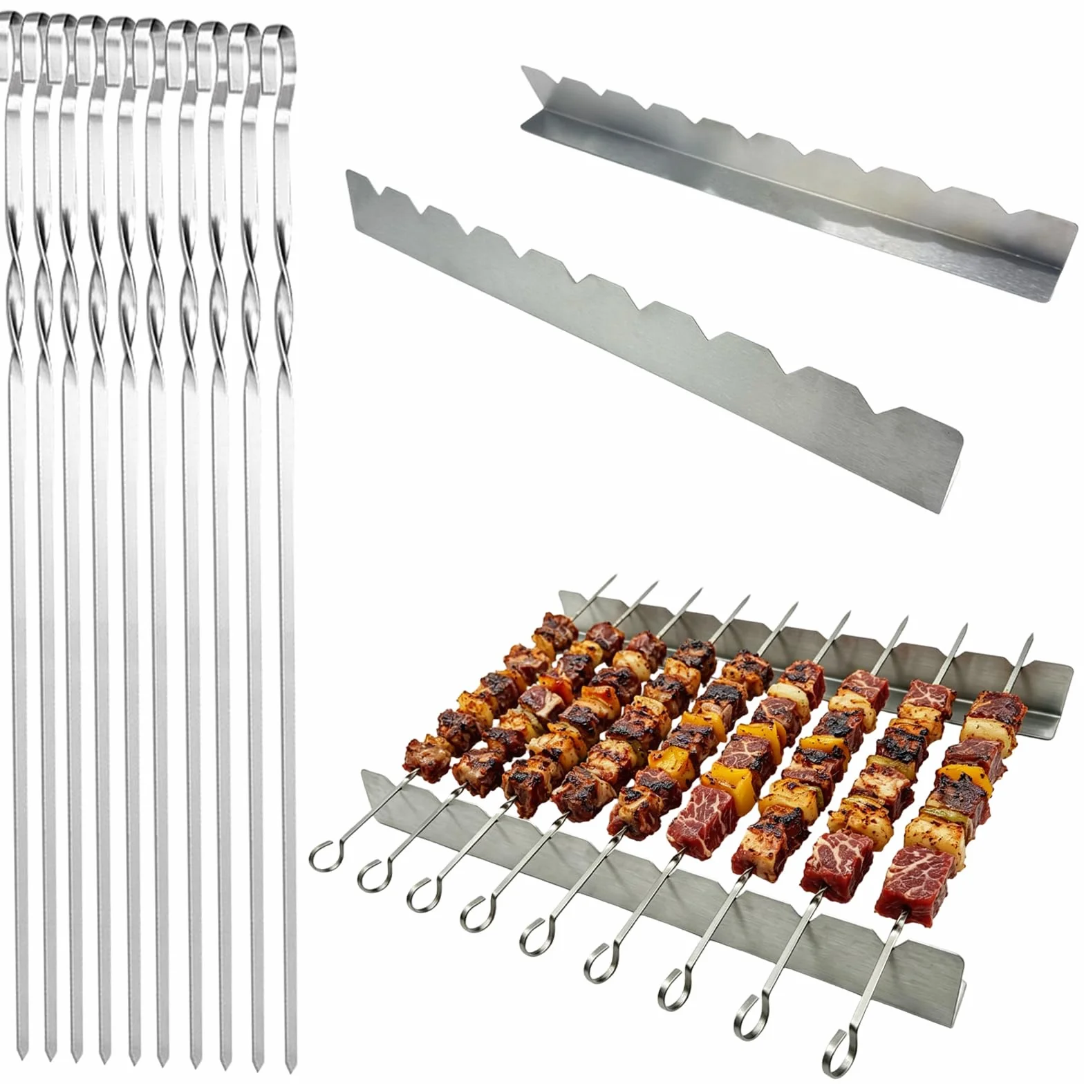 30pcs Spiedini per Barbecue,Spiedini Piatti,Lunghi 40cm Spiedini BBQ Riutilizzabile,Spiedini Acciaio Inox Per Barbecue,per Barbecue Grigliatura Carne Verdure Kabob (D-30pcs-40cm)