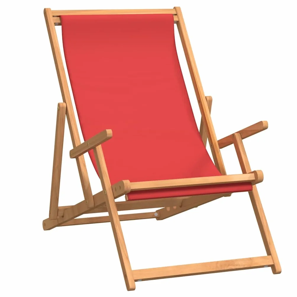vidaXL Sdraio Pieghevole da Spiaggia in Legno Massello di Teak Rossa