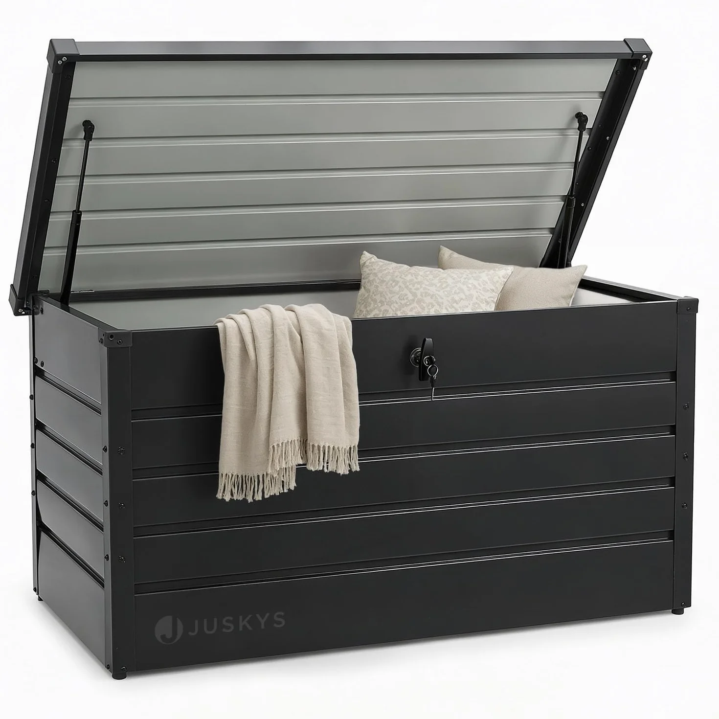 Juskys box di stoccaggio in metallo Limani 380 L – per esterni, impermeabile e chiudibile a chiave – contenitore da giardino per cuscini – antracite
