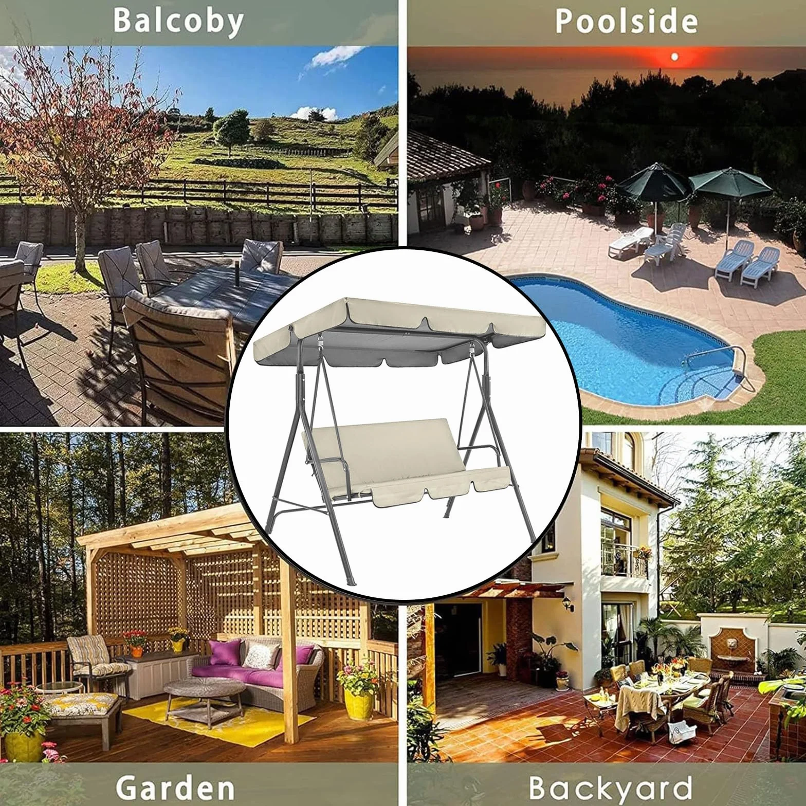 Beige,249x185x18cm,Telo di Copertura Impermeabile per Dondolo da Giardino, Protegge da Sole e Pioggia