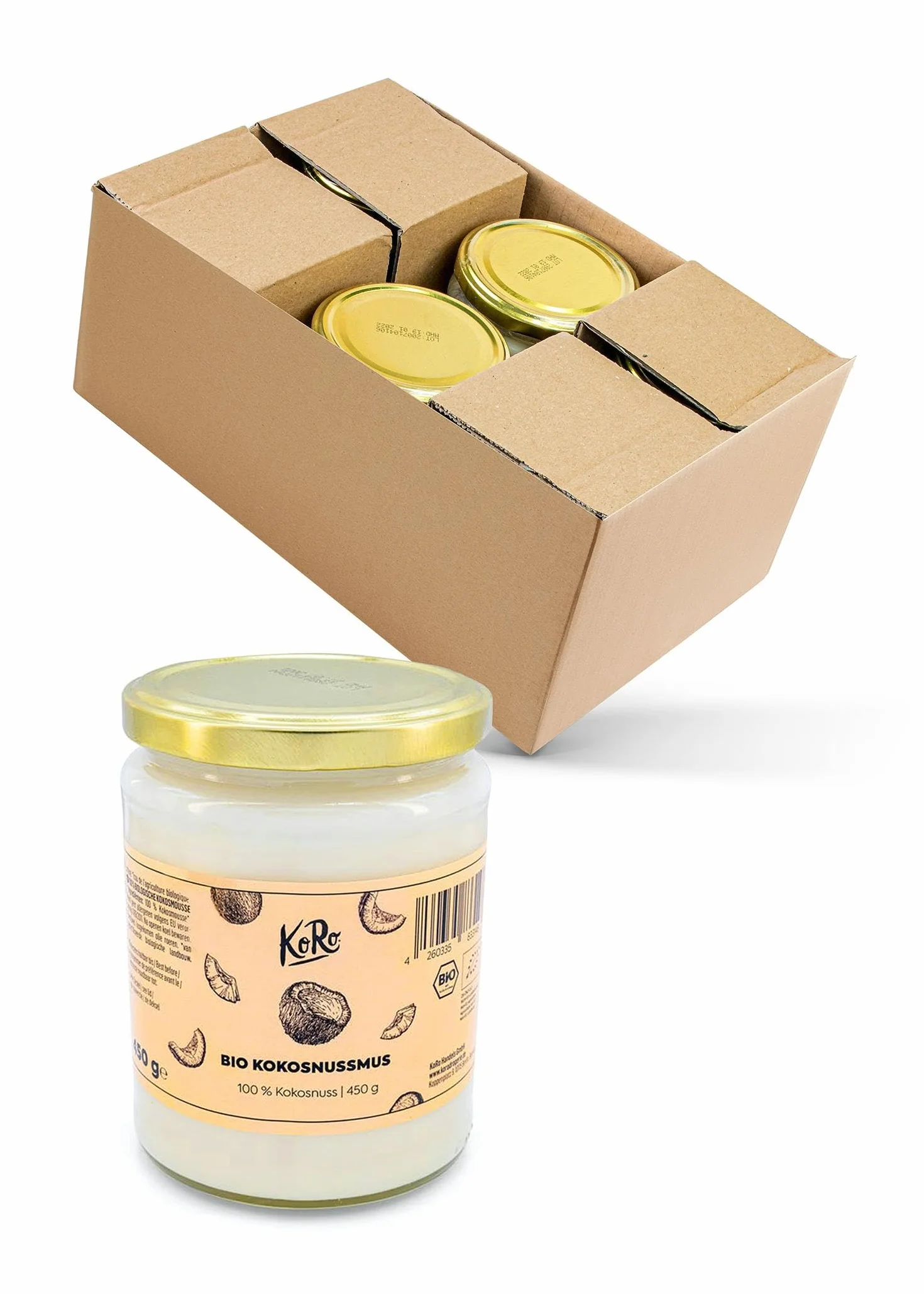 KoRo - Crema di cocco bio 100% 6 x 450 g - crema spalmabile biologica al cocco senza zucchero, 100% cocco biologico, burro senza glutine, per dolci, gelati e torte