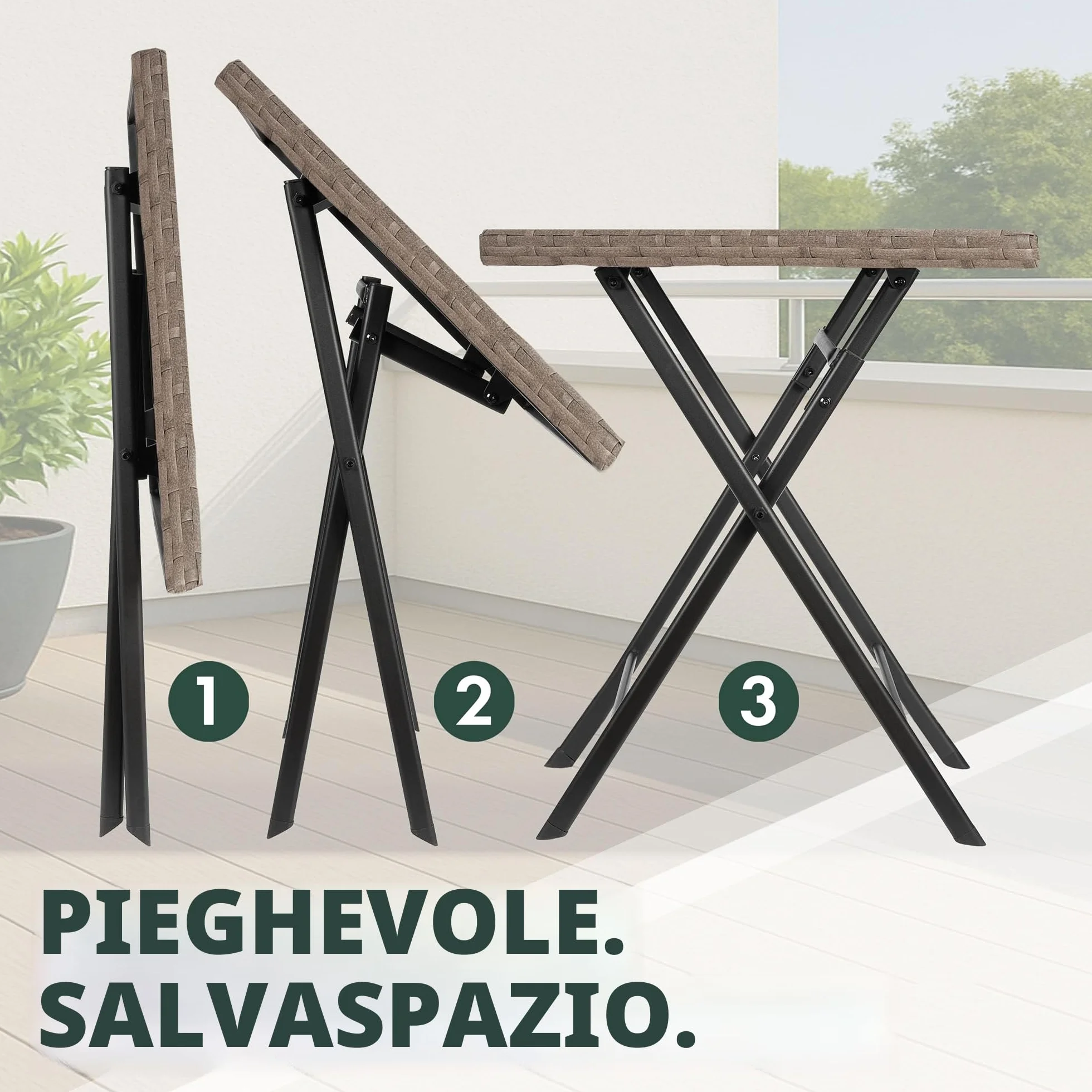 BRUBAKER Tavolo da giardino Toscana, 58 x 58 cm, resistente alle intemperie, in polyrattan e metallo, pieghevole, per balcone, terrazza e tavolo da bistrot, colore grigio