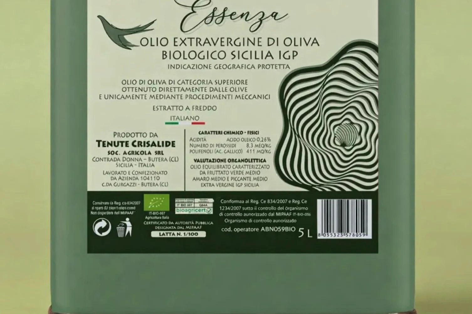 Olio Extravergine di oliva Biologico in Latta da 5 litri.