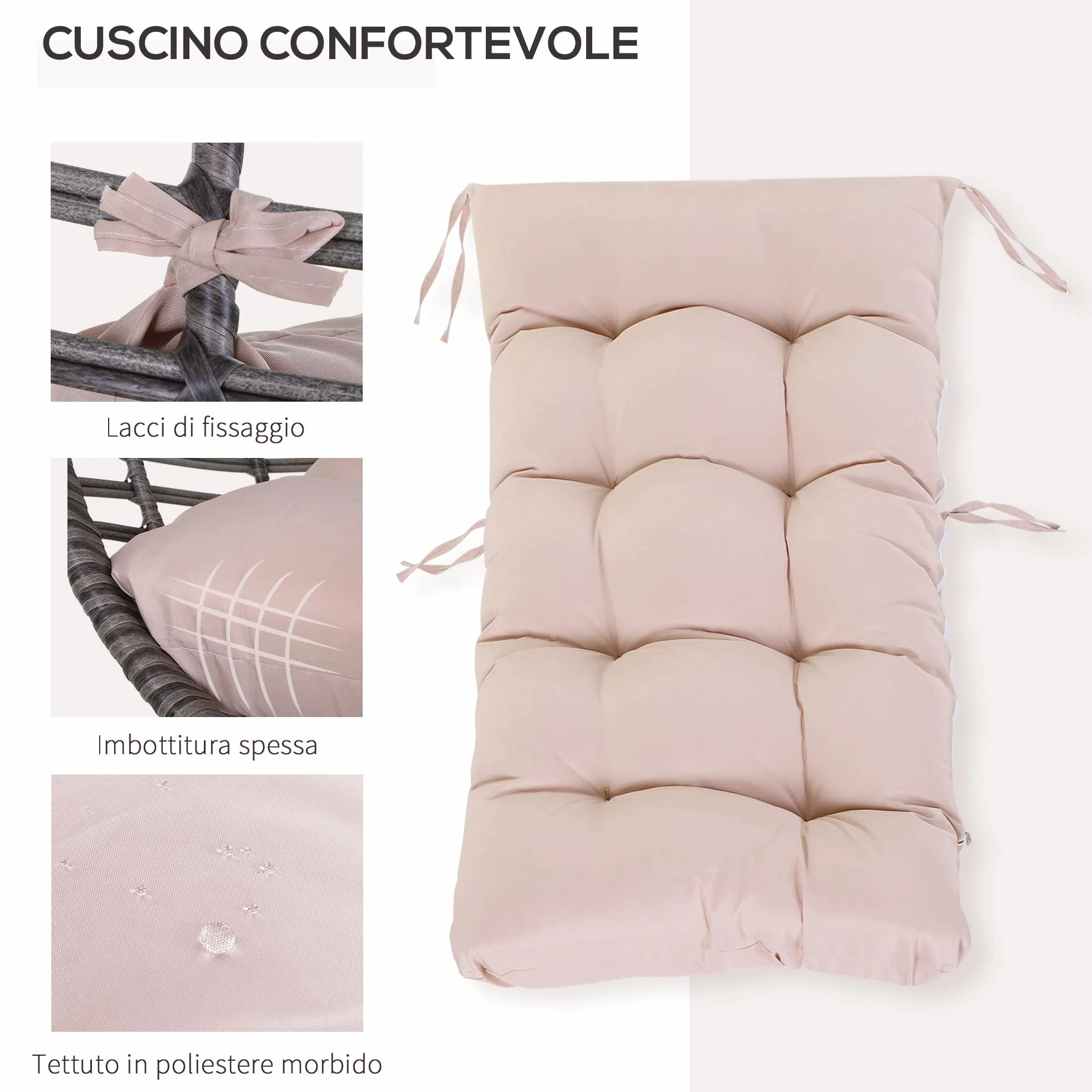 Outsunny Poltrona da Esterno in Rattan con Cuscino Grigio e Beige Forma a Goccia Stile Boho Chic 101x89x156cm