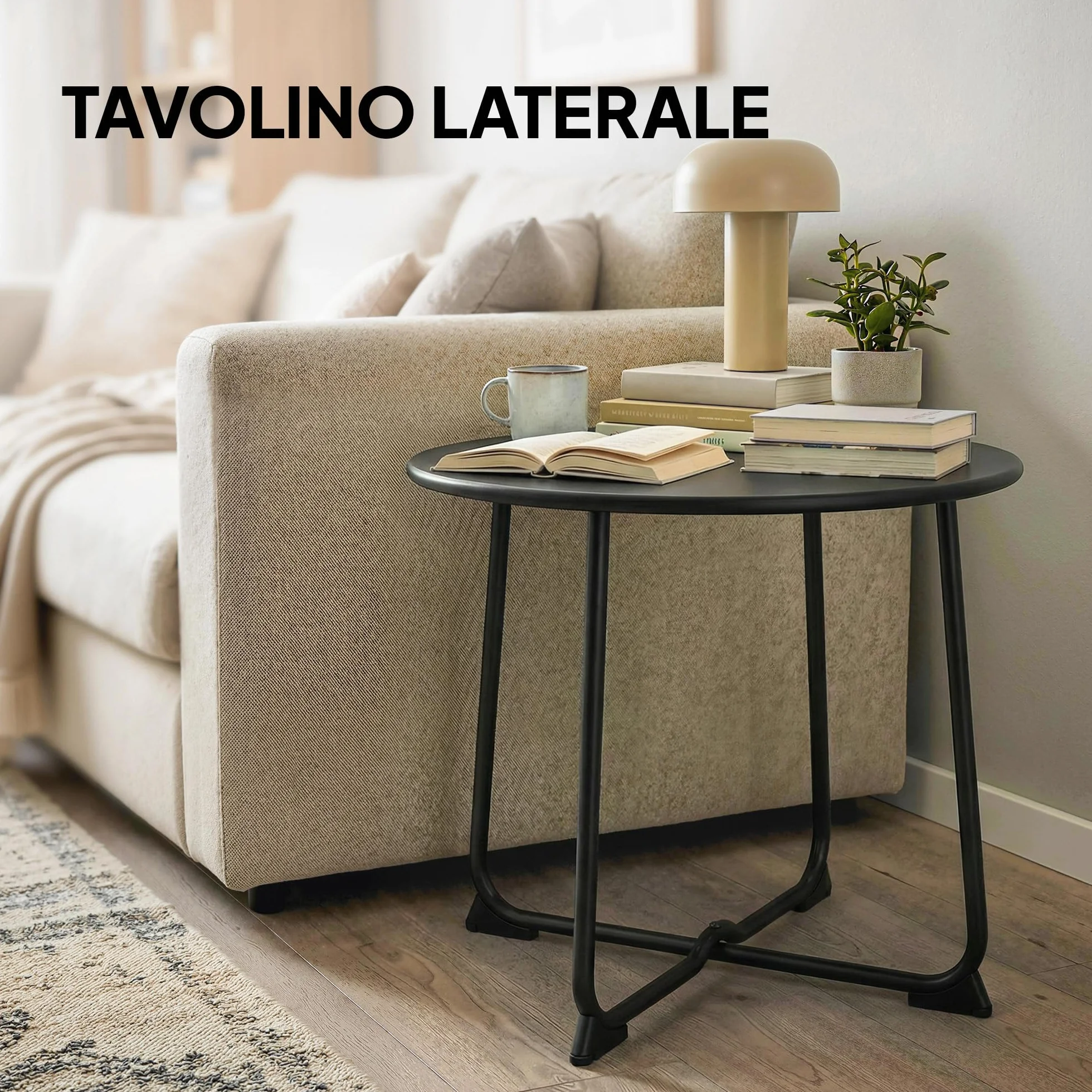 Outsunny Tavolino da Caffè da Giardino Rotondo 50 cm Stile Industriale con Piedini Antiscivolo, Tavolo da Caffè con Base a X in Metallo, per Balcone, Giardino, Terrazza, Soggiorno, Nero