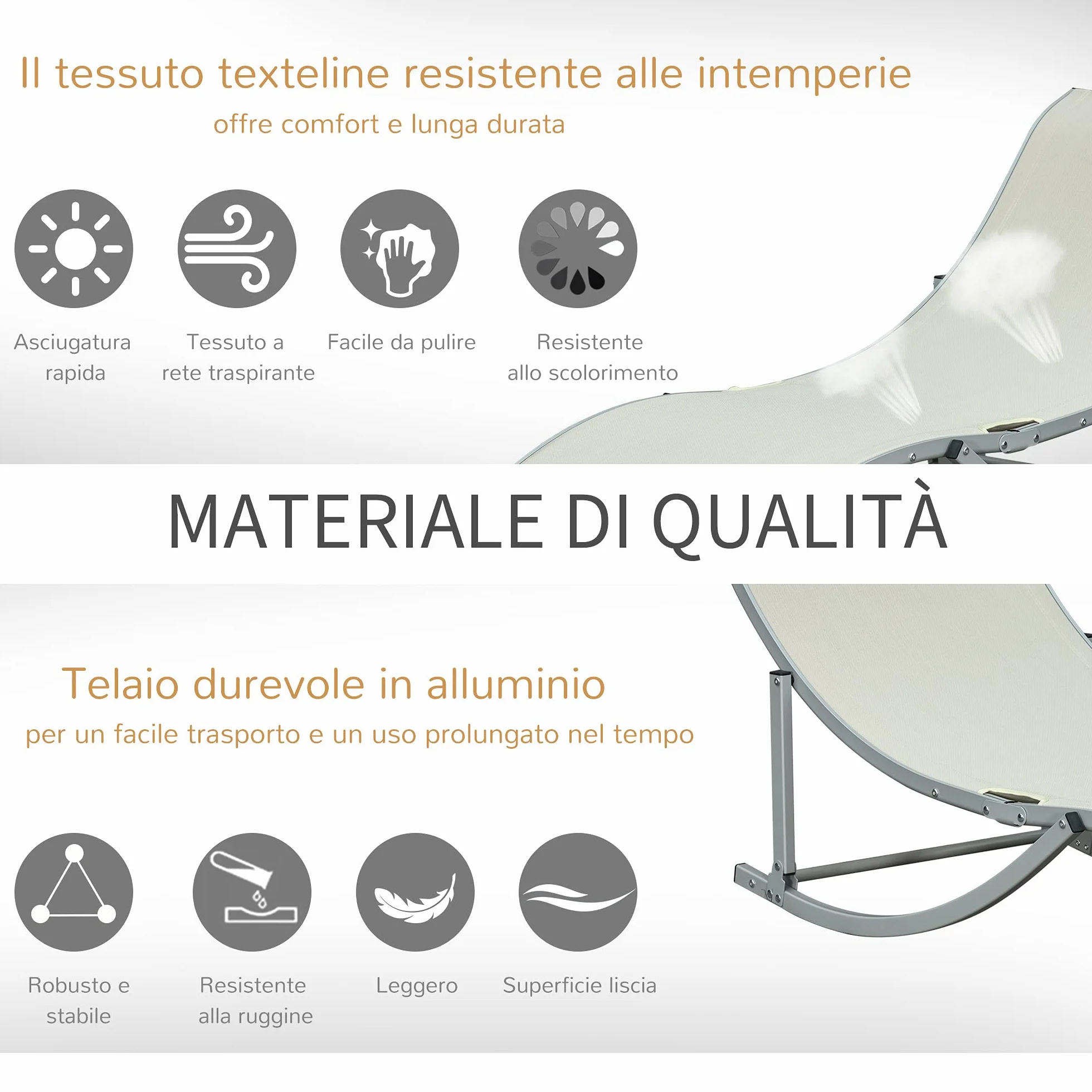 Outsunny Set di 2 Lettini Prendisole da Giardino Pieghevoli, Sdraio da Giardino in Texteline e Alluminio, per Spiaggia, Piscina, 61x165x63 cm, Beige