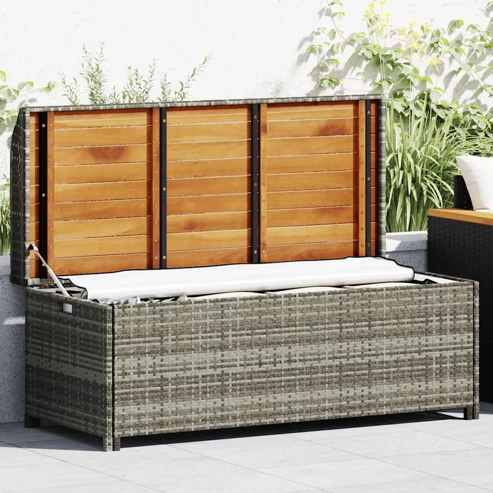vidaXL Panca Giardino con Vano Portaoggetti Rustica Robusta Elegante Baule Cassapanca Panchina da Esterno 120 cm in Legno e Polyrattan Grigio
