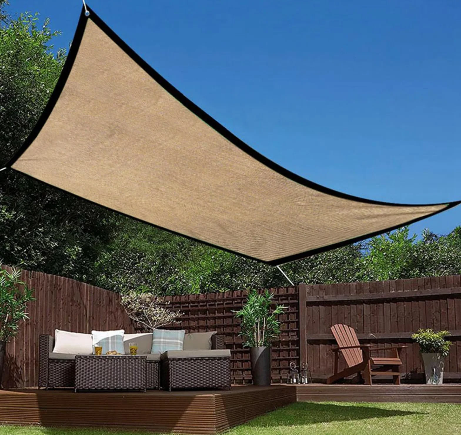 Rete Tenda A Vela Ombreggiante Rettangolare 3x4m Tenda da Sole Traspirante Rete Parasole Con Occhielli Protezione Raggi UV 90%-95% Balconi Esterno Serra Rete Frangivento,beige-3x4m
