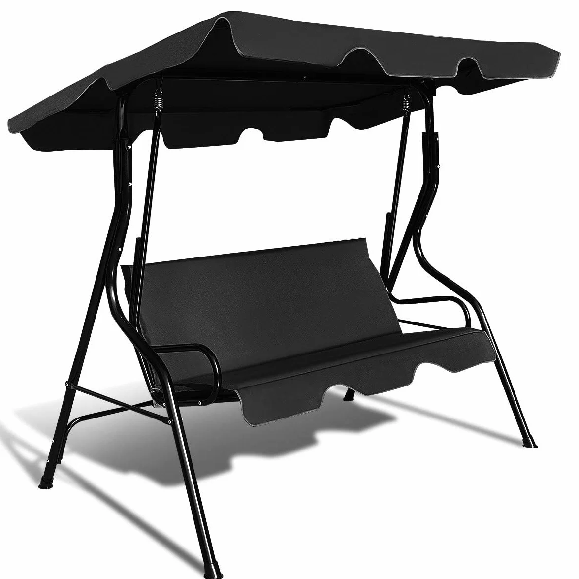 RELAX4LIFE Dondolo da Giardino 2/3 Posti, Dondolo da Esterno in Acciaio, Tettuccio Parasole Regolabile, per Arredo Giardino, Terrazzo e Balcone (170x110x153cm, Nero)