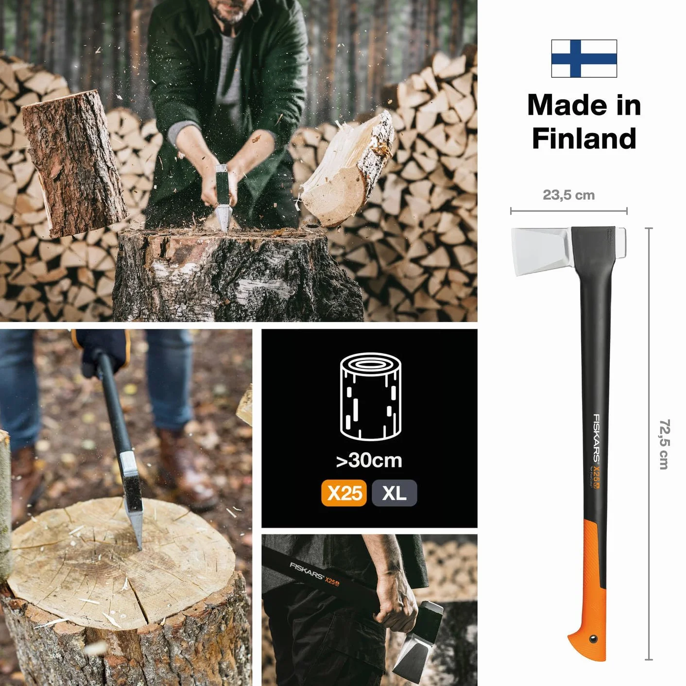 Fiskars Ascia da Spacco XL X25, Nero/Arancione, 77 cm