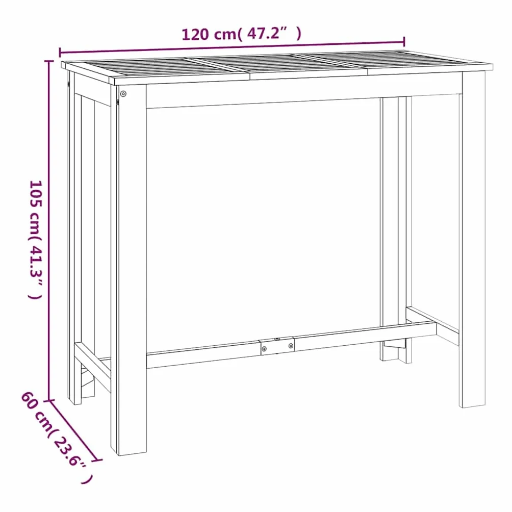 vidaXL Tavolo da Bar da Giardino 120x60x105cm Legno Massello di Acacia