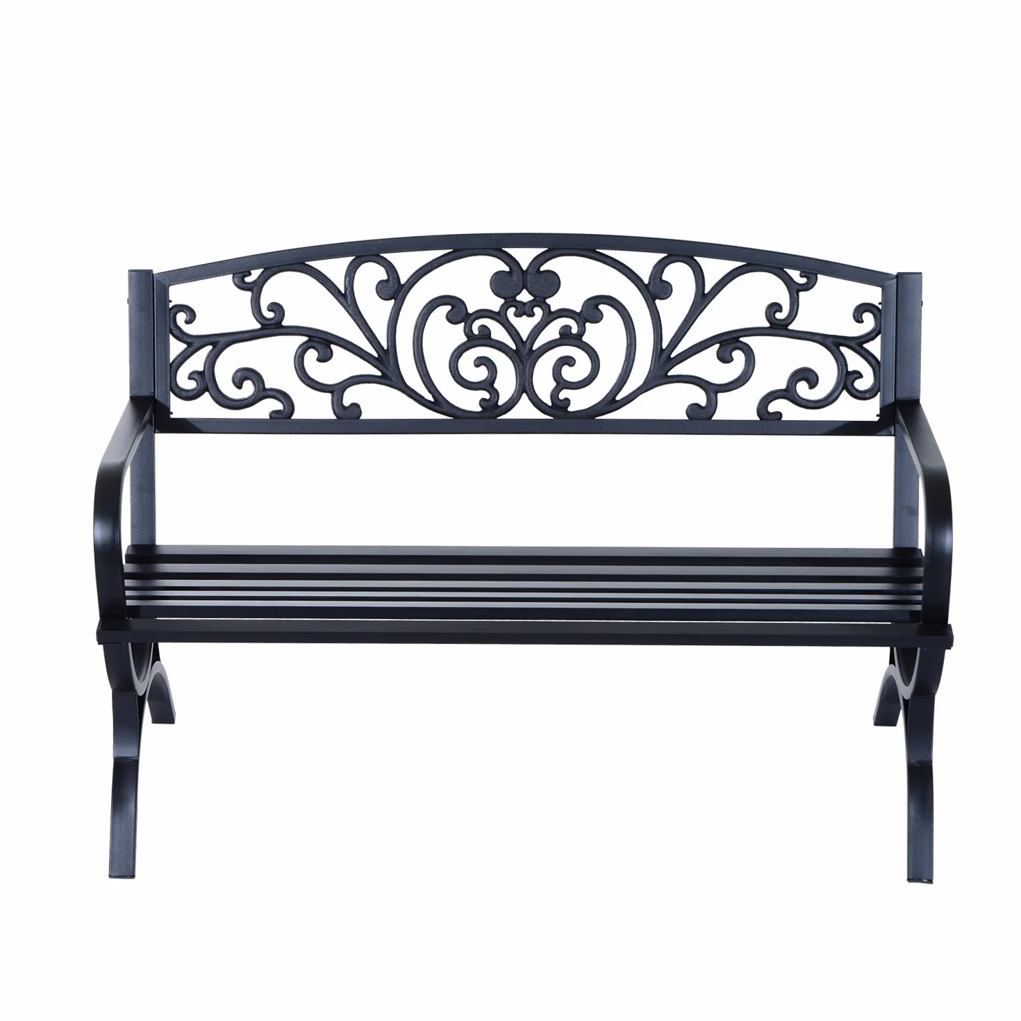 Outsunny Panca Panchina da Giardino Esterno Metallo, Ghisa 127 × 60 × 85cm Nero