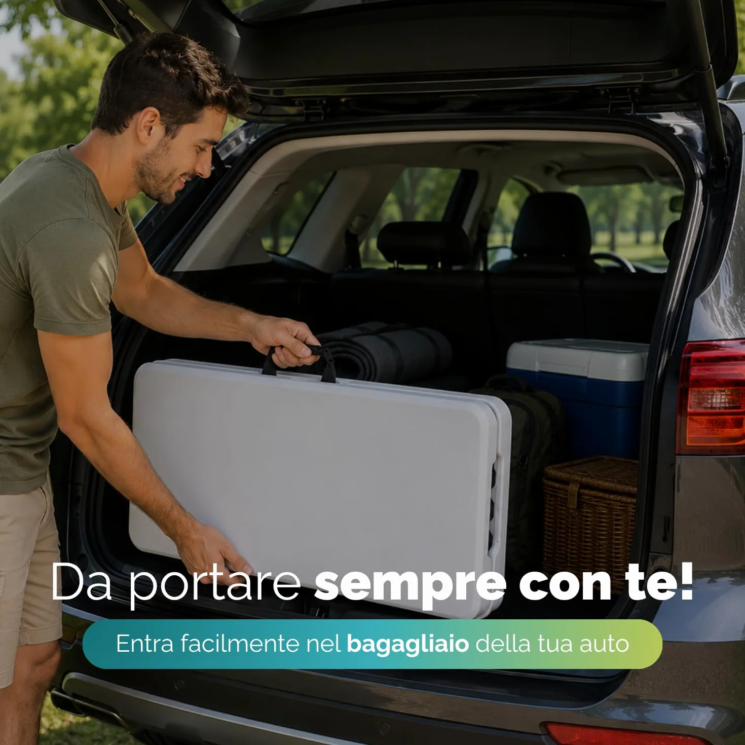 PALUPLUS 2 Panche Pieghevoli da esterno di colore Bianco, Misura 180x29x43 cm, Panchina a Valigetta in Resina e Metallo con maniglia, per giardino, fiera, pic nic, campeggio, Portata 300Kg -8745F -18