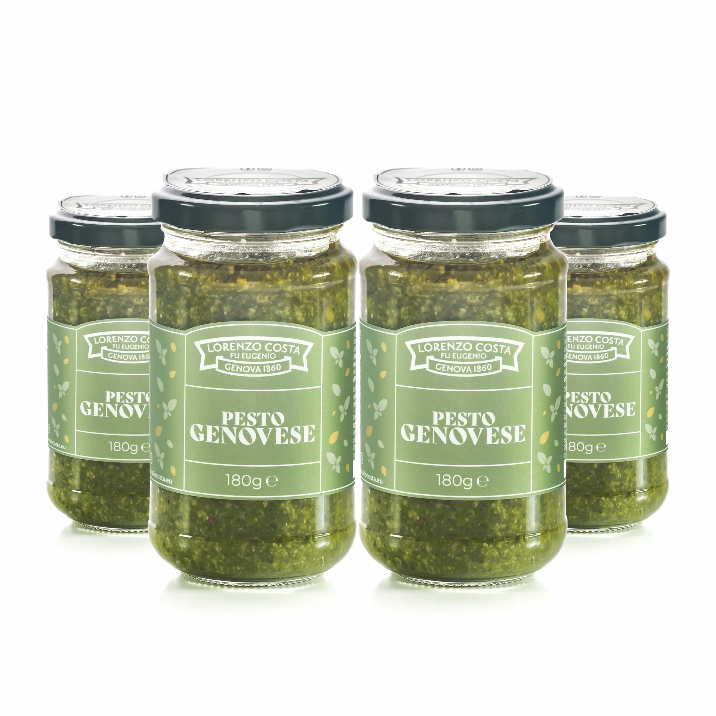 LORENZO COSTA FU EUGENIO Pesto alla genovese | Pesto Genovese artigianale | Pesto alla Genovese Artigianale | Pesto Ligure | Sughi Pronti Per la Pasta | Vasetto da 185gr (4 Pezzi)