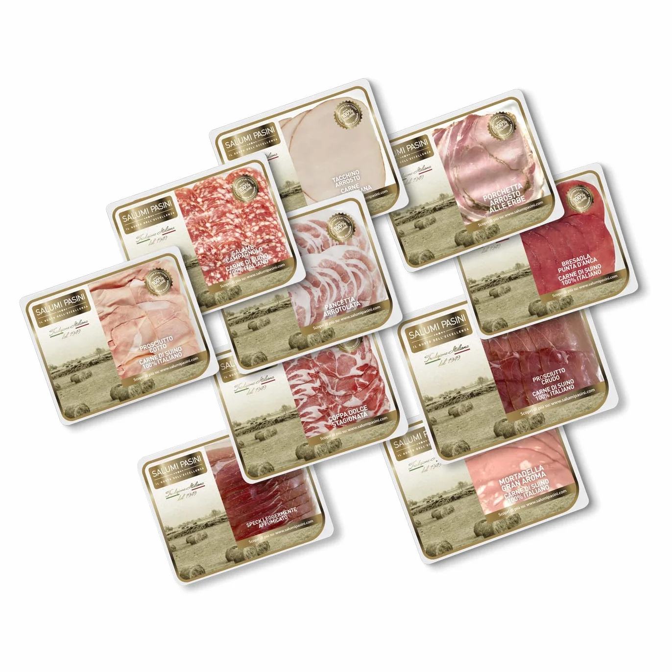Gran Mix Salumi Affettati 10 Vaschette | 1 vaschetta per tipo | 840g | Tagliere di Salumi Italiani | Salumi Pasini® – Ideale per Aperitivi e Degustazione