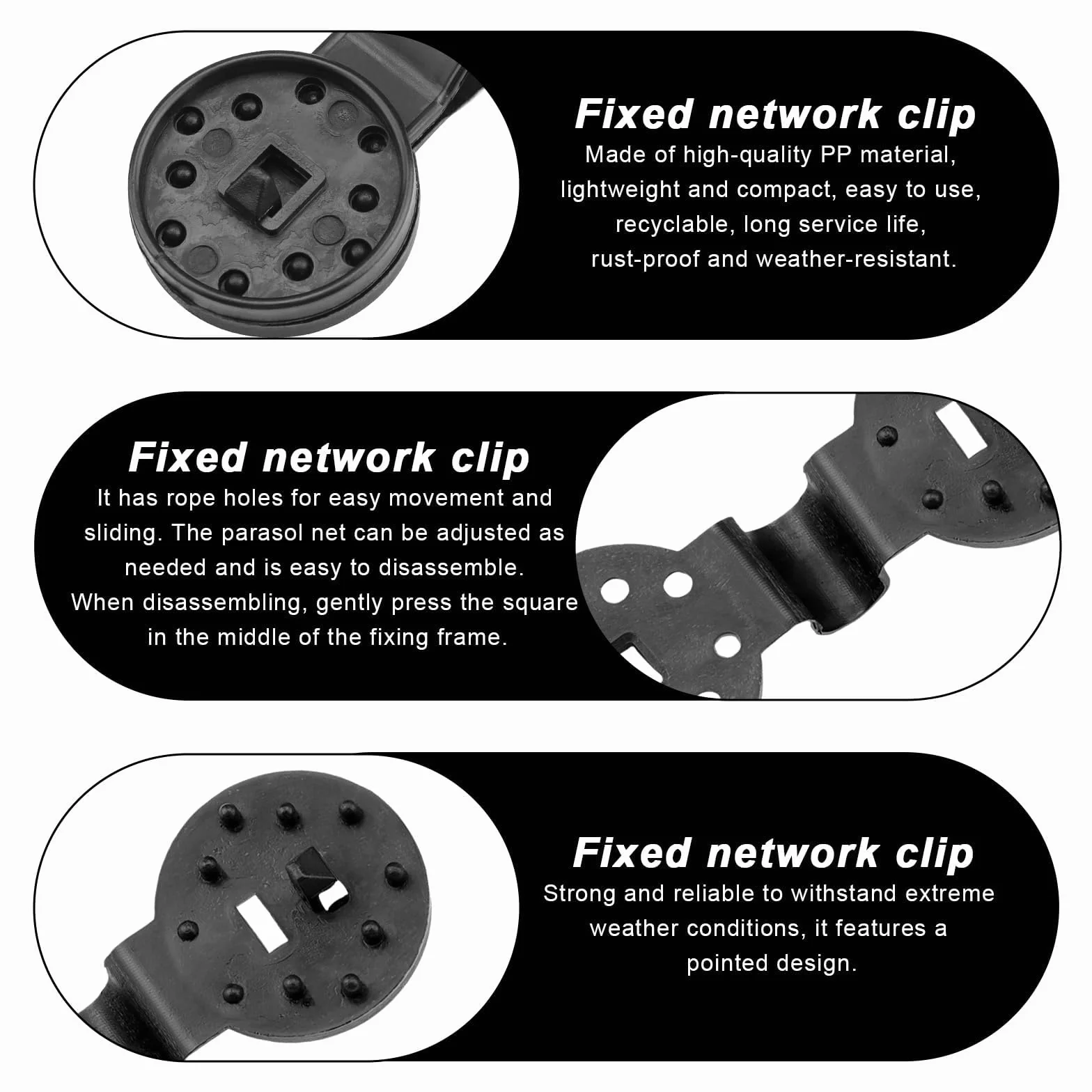 100 Pezzi Clip Plastica Parasole, Clip di Fissaggio per Rete Parasole, Anti-Ossidazione & Anti-Deformazione, per Reti Ombreggianti, Tessuti Antivento,Giardini, Cortili, Balconi (Nero)