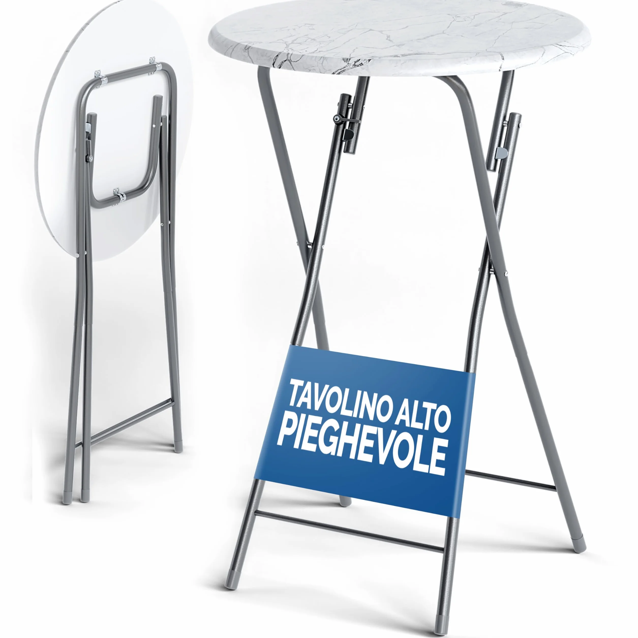 Casaria® Set 2 Tavoli da Bar Pieghevoli 110cm Ø 60cm Tavolino Appoggio Tavolo da Cocktail Alto Rotondo Giardino Bianco