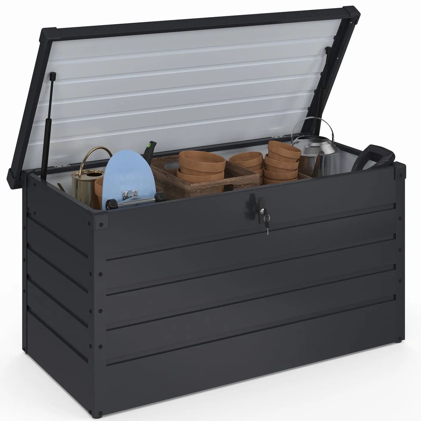 IDMarket - Baule Contenitore Metallico con Serratura Grigio Antracite per Giardino 350L