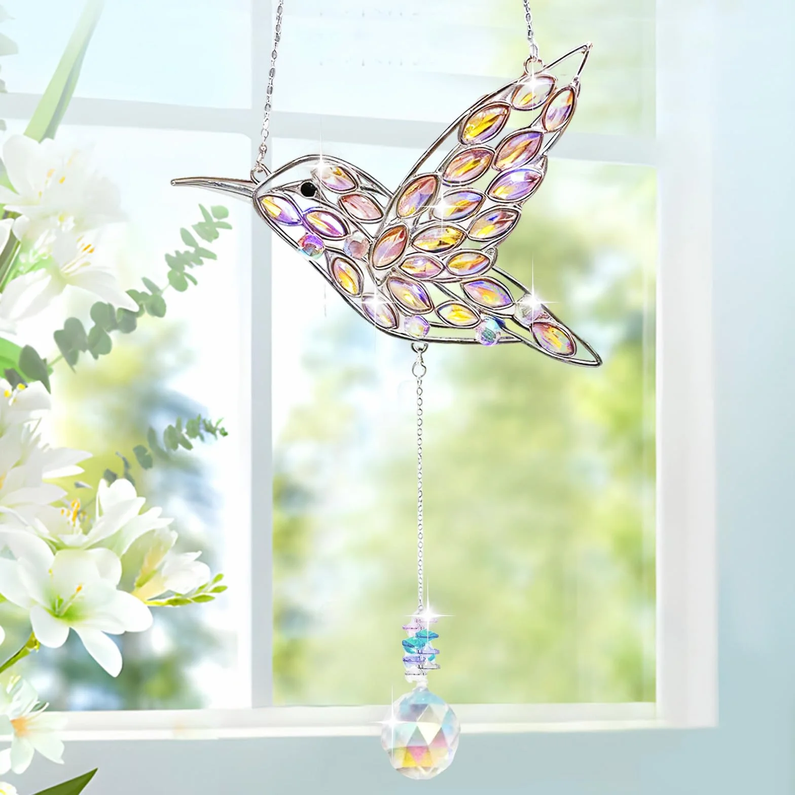 Acchiappasole a Forma di Colibrì,Uccelli Acchiappa Sole da Appendere,Colorato Acchiappasole Colibrì,Pendenti Suncatcher Decorazione,Ornamento da Appendere Alla Finestra,per Casa Giardino Portico