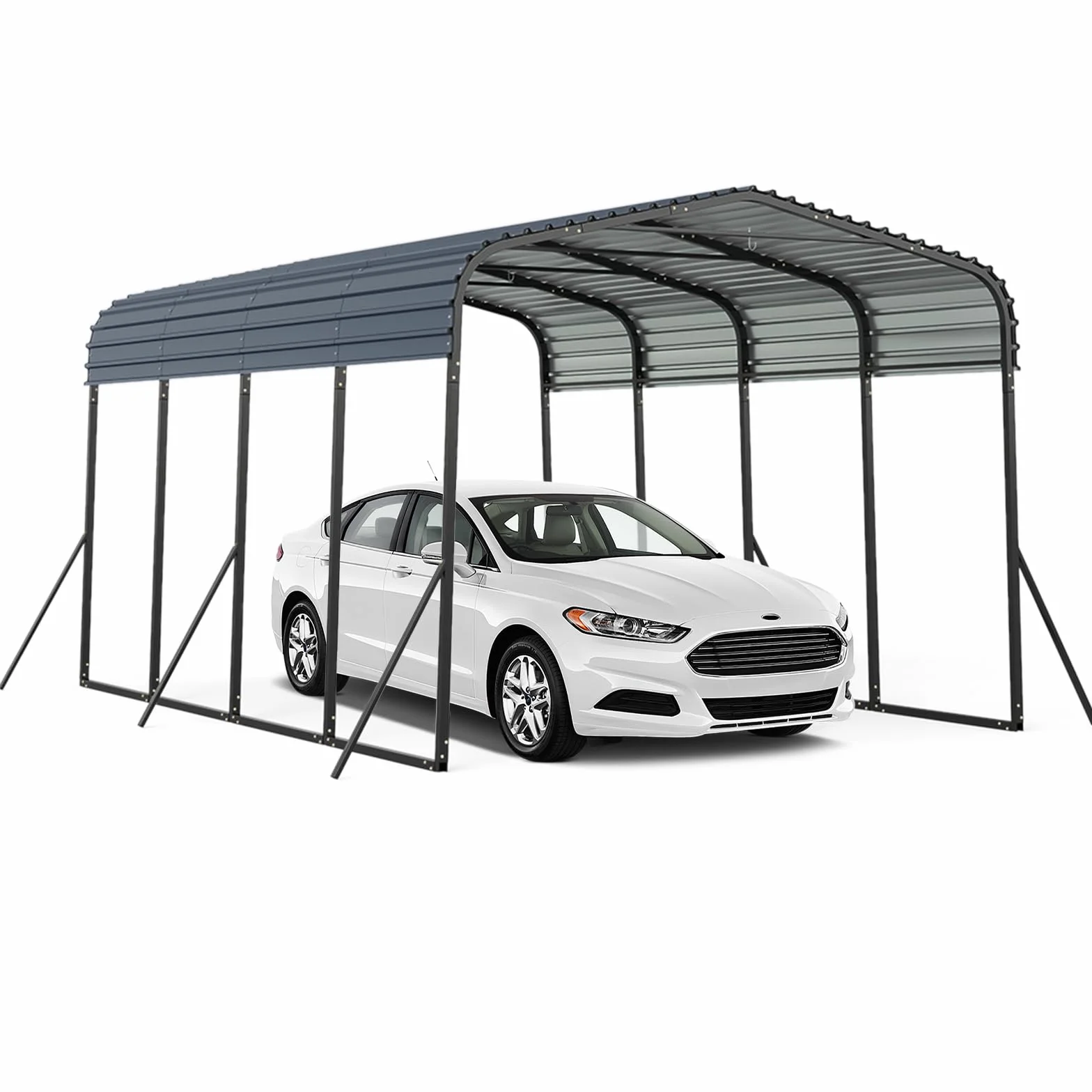 COSTWAY Tenda da Garage 440 x 300 cm, Tettoia per Auto in Metallo con Base Rinforzata e 4 Gambe Inclinate Aiiunte, Gazebo da Esterno per SUV, Feste e Barbecue